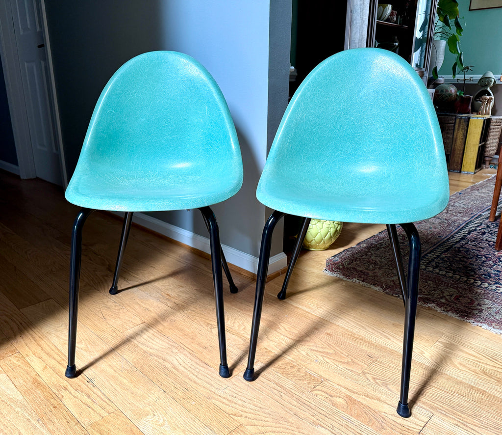 Pair of 1960's Mid-Century Modern Teal Chromecraft Fiberglass Molded Shell Chairs ~ Pair of MCM Teal Fiberglass Shell Chairs (2 Pairs available)
