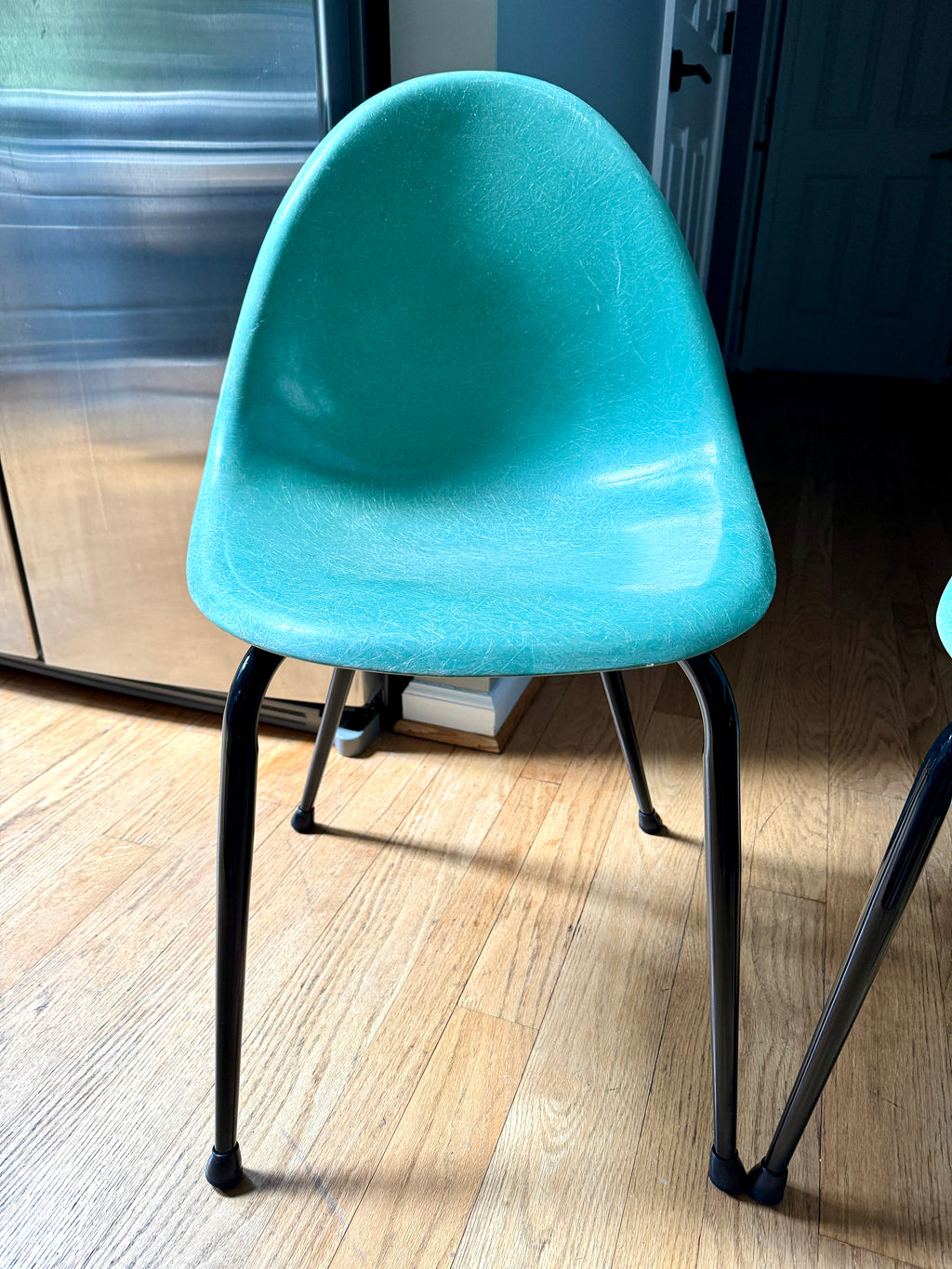 Pair of 1960's Mid-Century Modern Teal Chromecraft Fiberglass Molded Shell Chairs ~ Pair of MCM Teal Fiberglass Shell Chairs (2 Pairs available)