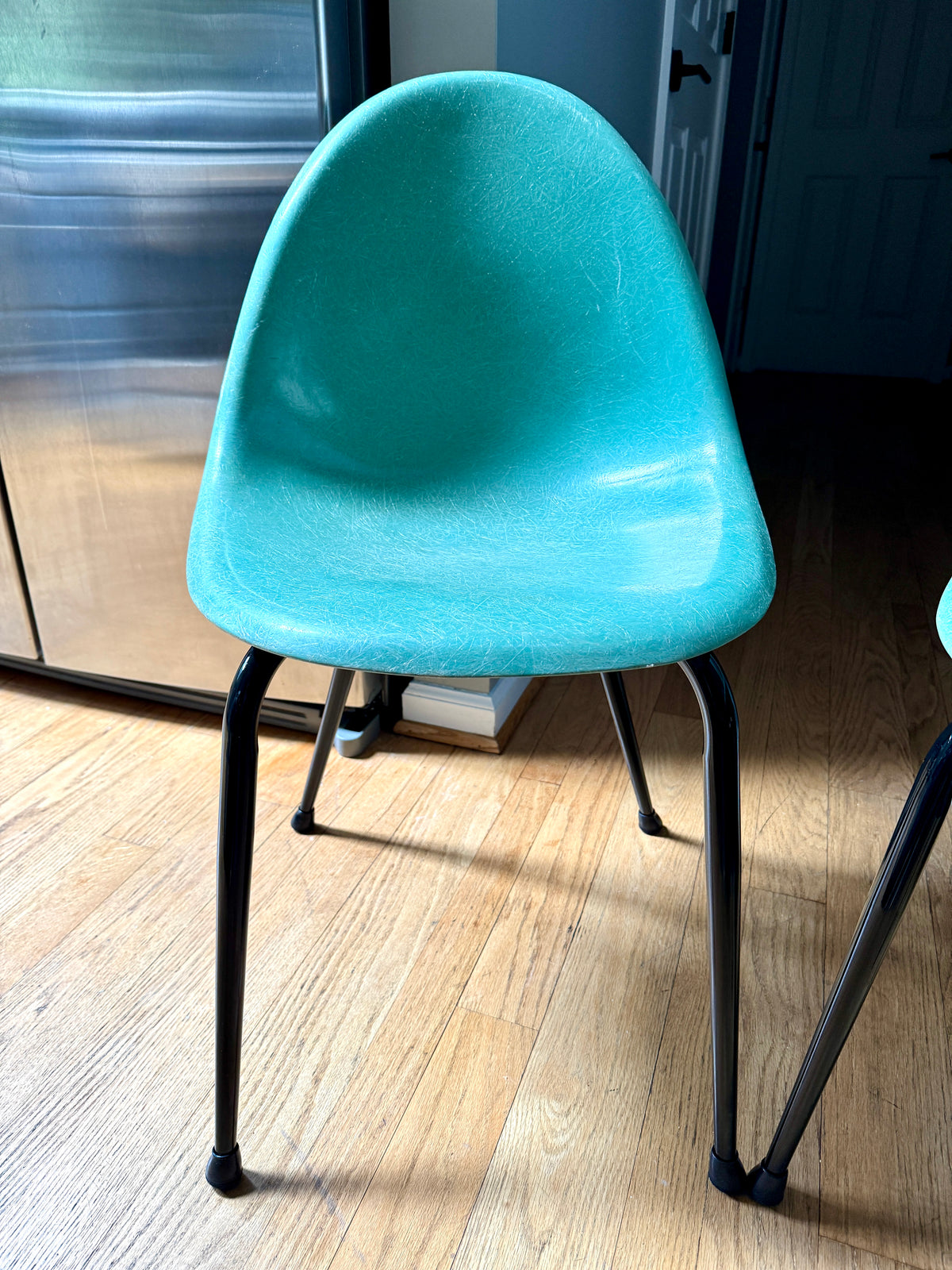 Pair of 1960's Mid-Century Modern Teal Chromecraft Fiberglass Molded Shell Chairs ~ Pair of MCM Teal Fiberglass Shell Chairs (2 Pairs available)