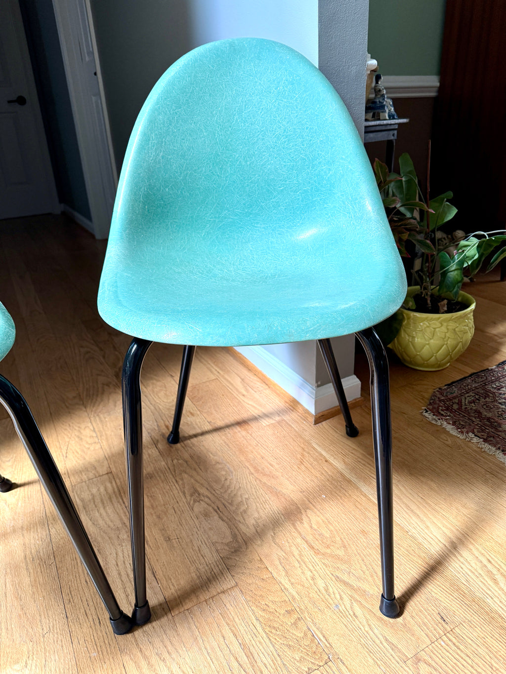 Pair of 1960's Mid-Century Modern Teal Chromecraft Fiberglass Molded Shell Chairs ~ Pair of MCM Teal Fiberglass Shell Chairs (2 Pairs available)