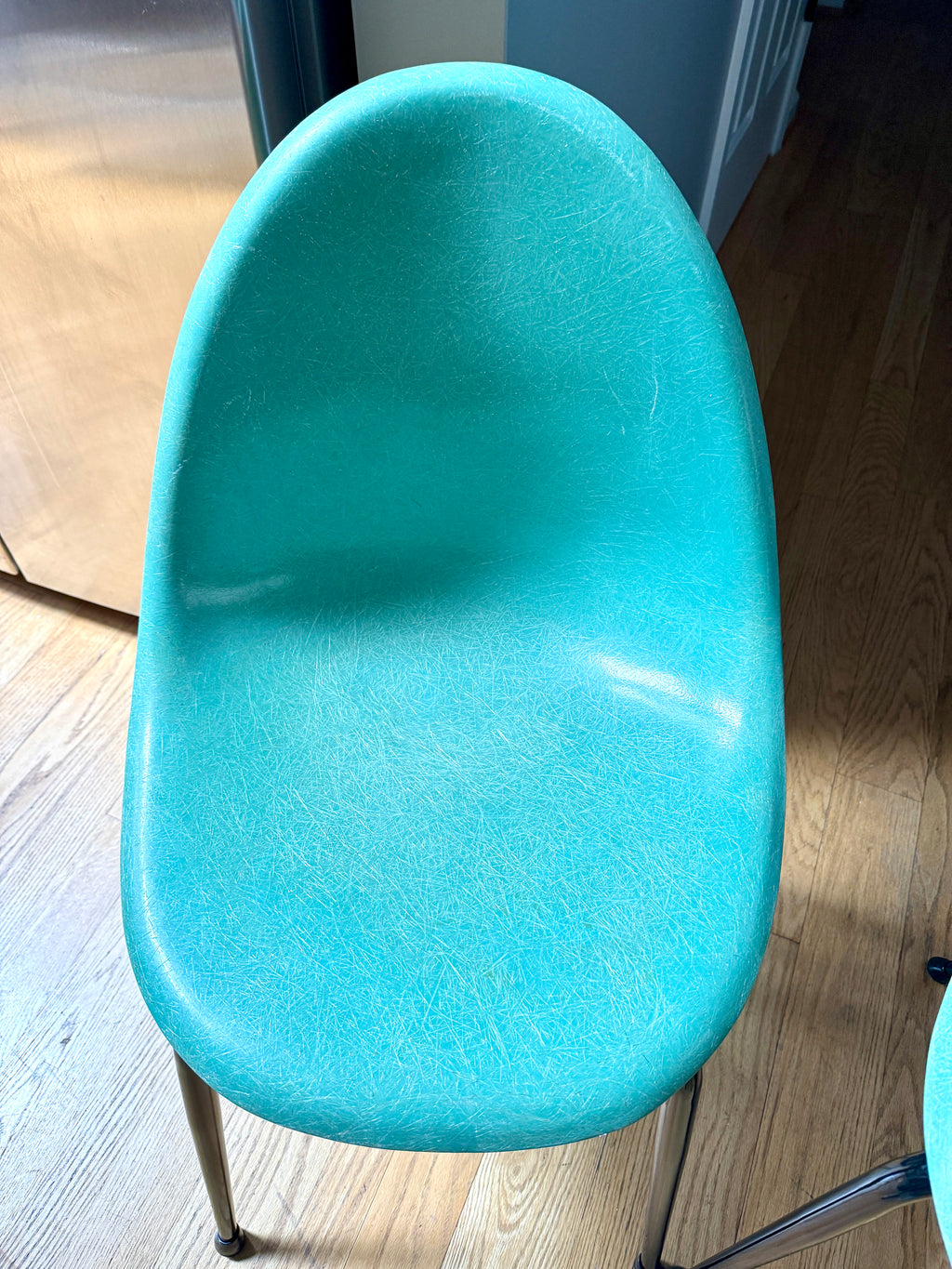 Pair of 1960's Mid-Century Modern Teal Chromecraft Fiberglass Molded Shell Chairs ~ Pair of MCM Teal Fiberglass Shell Chairs (2 Pairs available)