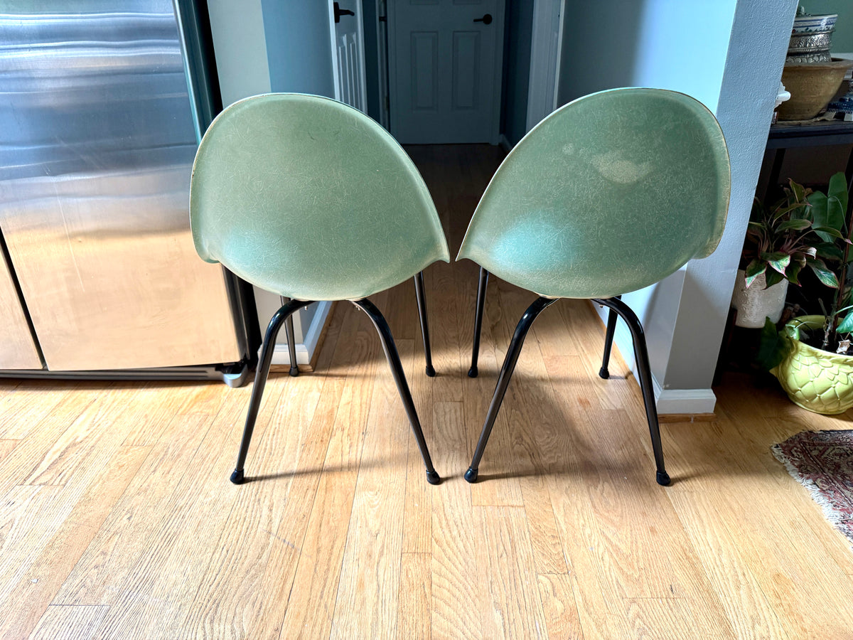 Pair of 1960's Mid-Century Modern Teal Chromecraft Fiberglass Molded Shell Chairs ~ Pair of MCM Teal Fiberglass Shell Chairs (2 Pairs available)