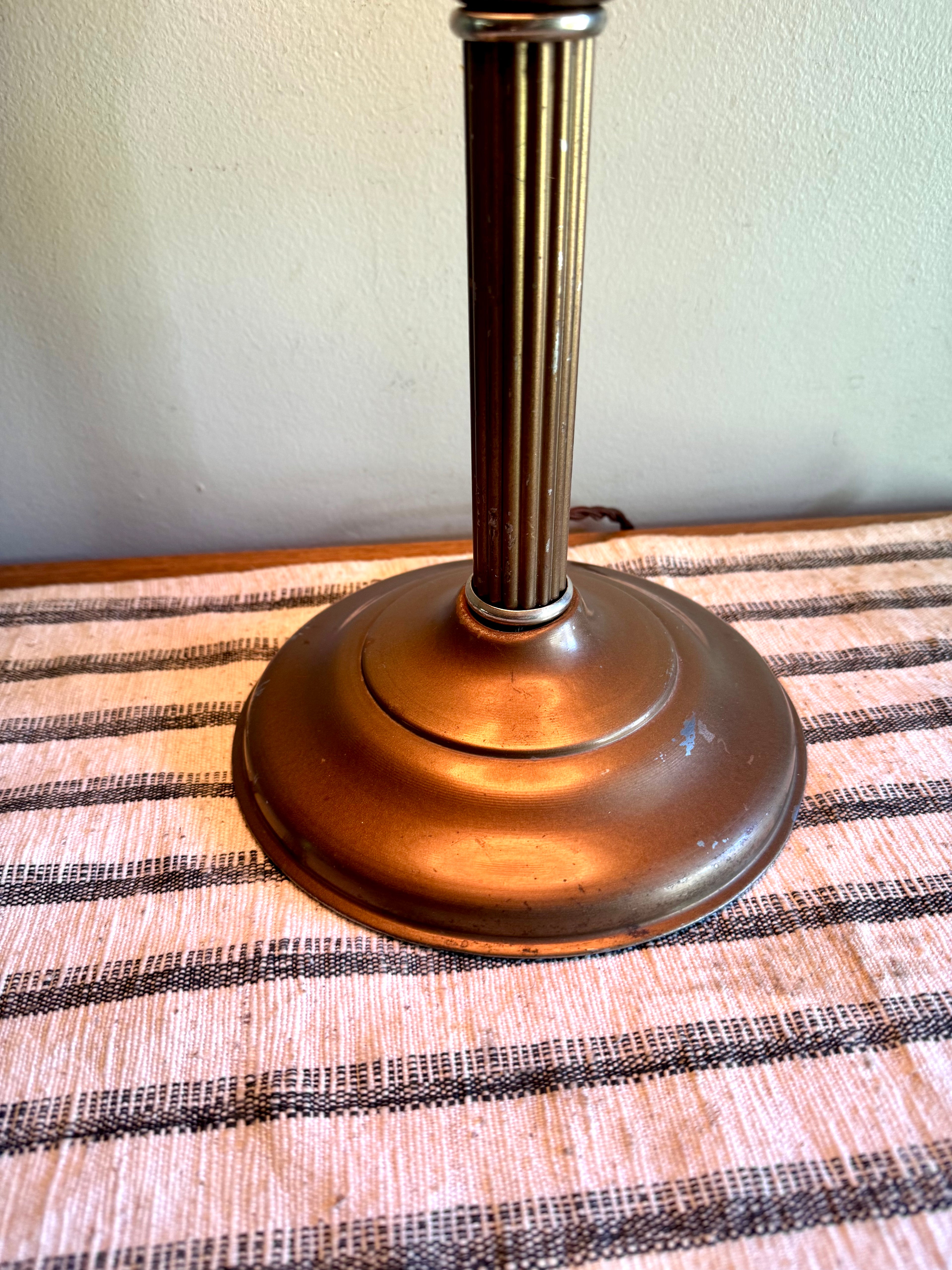 Vintage Machine Age Table Lamp | Distressed Brown Industrial Metal Desk Lamp | Atomic Flying Saucer Table Lamp | Metal Mushroom Lamp