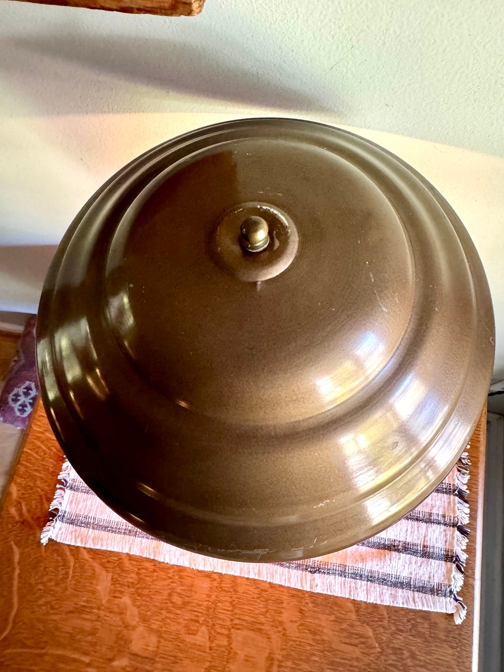 Vintage Machine Age Table Lamp | Distressed Brown Industrial Metal Desk Lamp | Atomic Flying Saucer Table Lamp | Metal Mushroom Lamp