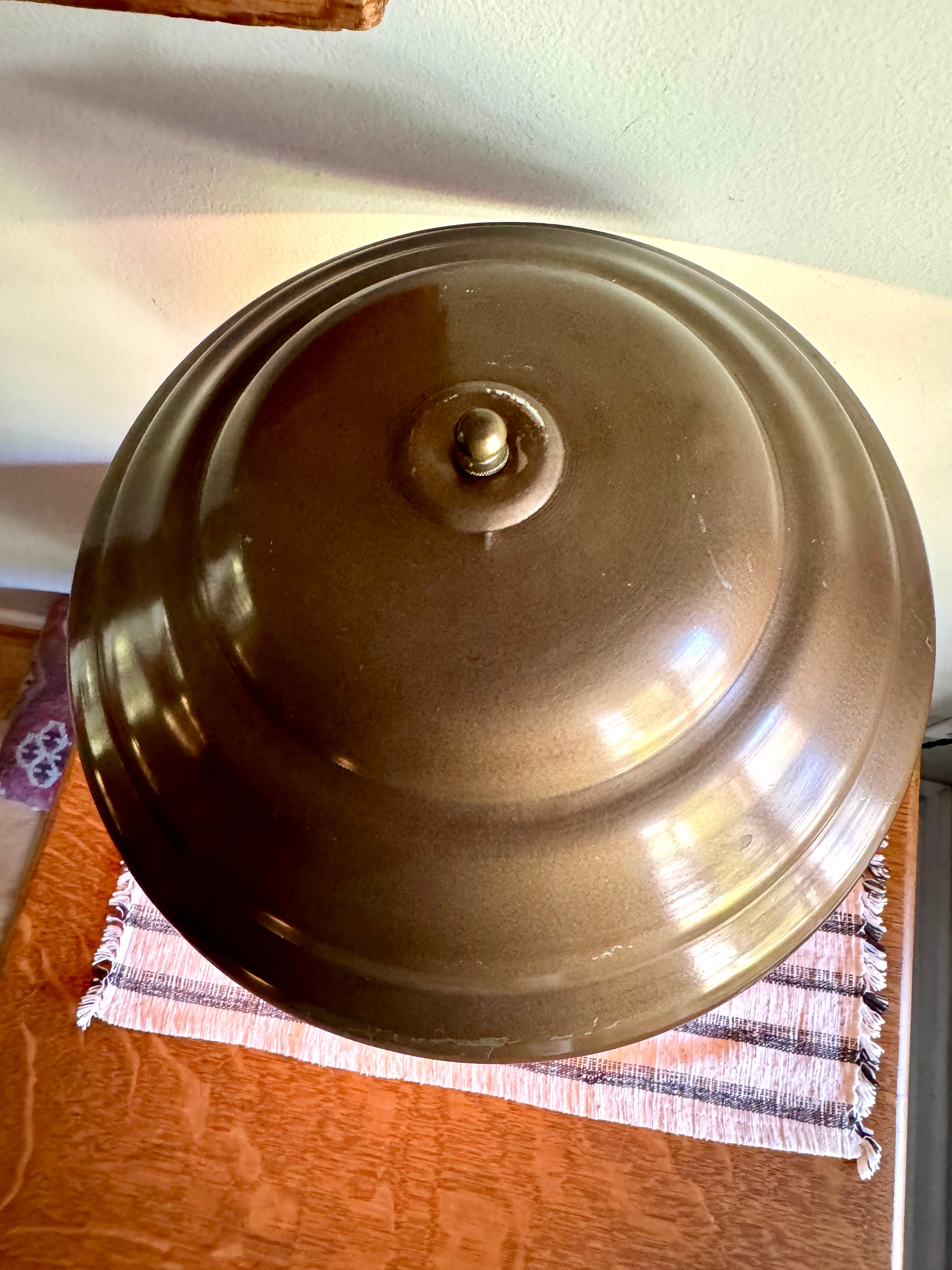 Vintage Machine Age Table Lamp | Distressed Brown Industrial Metal Desk Lamp | Atomic Flying Saucer Table Lamp | Metal Mushroom Lamp