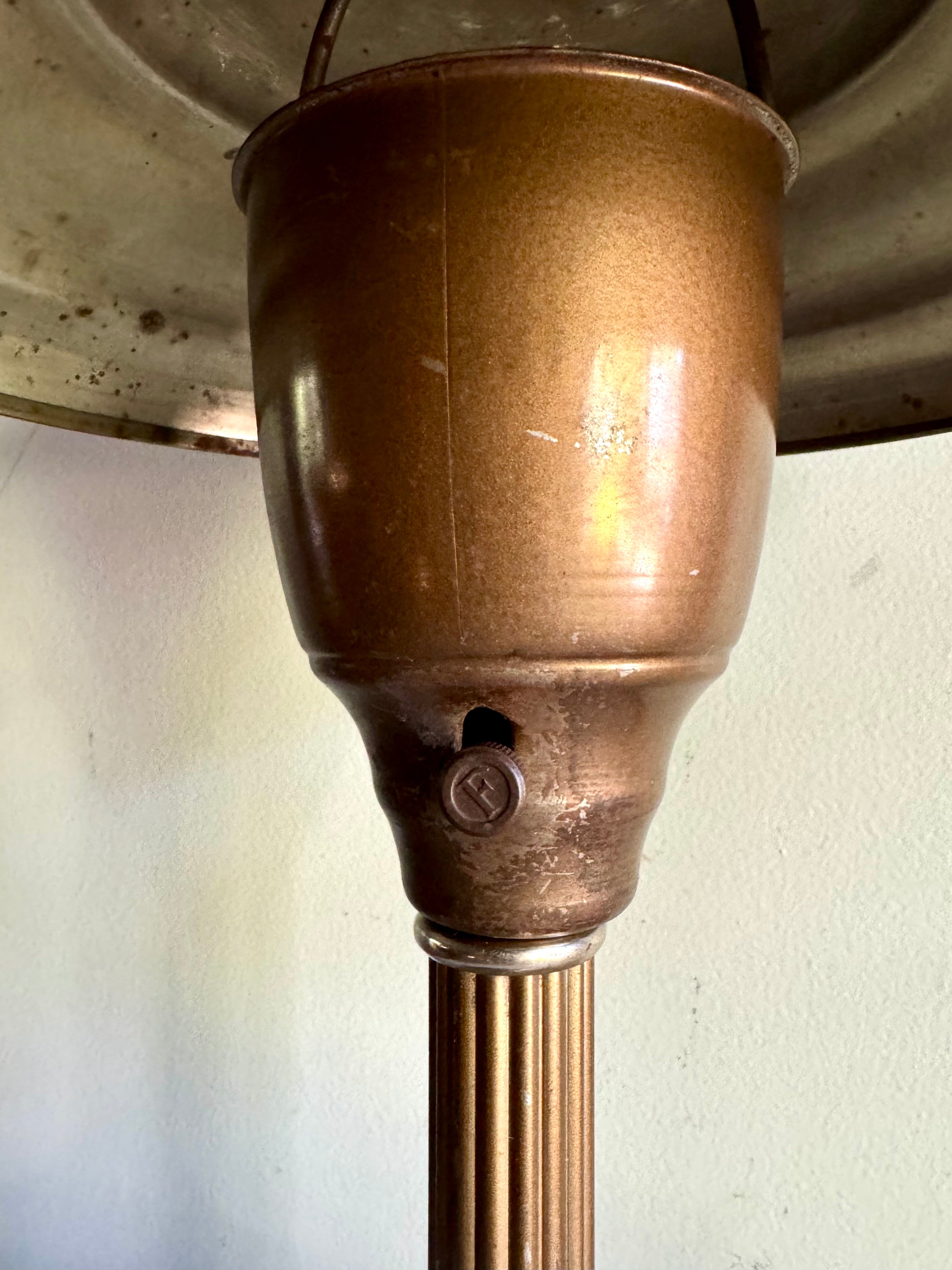 Vintage Machine Age Table Lamp | Distressed Brown Industrial Metal Desk Lamp | Atomic Flying Saucer Table Lamp | Metal Mushroom Lamp