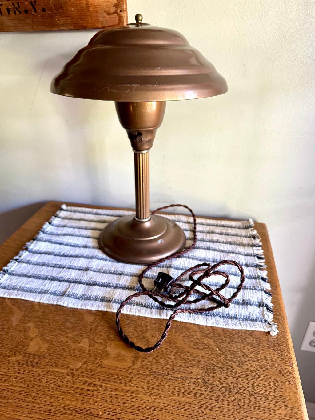 Vintage Machine Age Table Lamp | Distressed Brown Industrial Metal Desk Lamp | Atomic Flying Saucer Table Lamp | Metal Mushroom Lamp