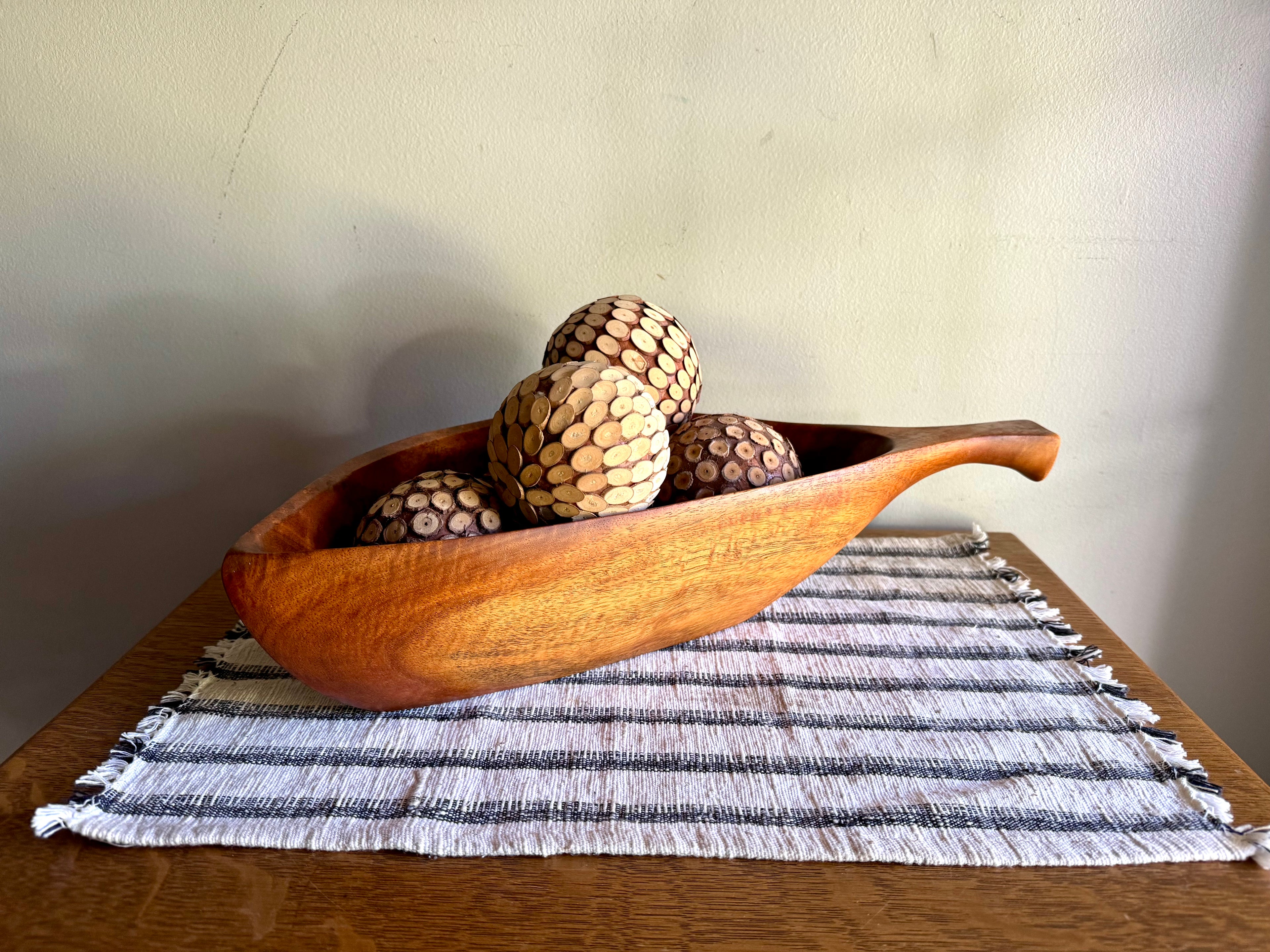 Vintage Taverneau Wood Carved Serving Bowl | Hand Carved Taverneau Bowl | Wood Centerpiece Bowl | Leaf Shaped Wooden Bowl | MCM Serving Bowl