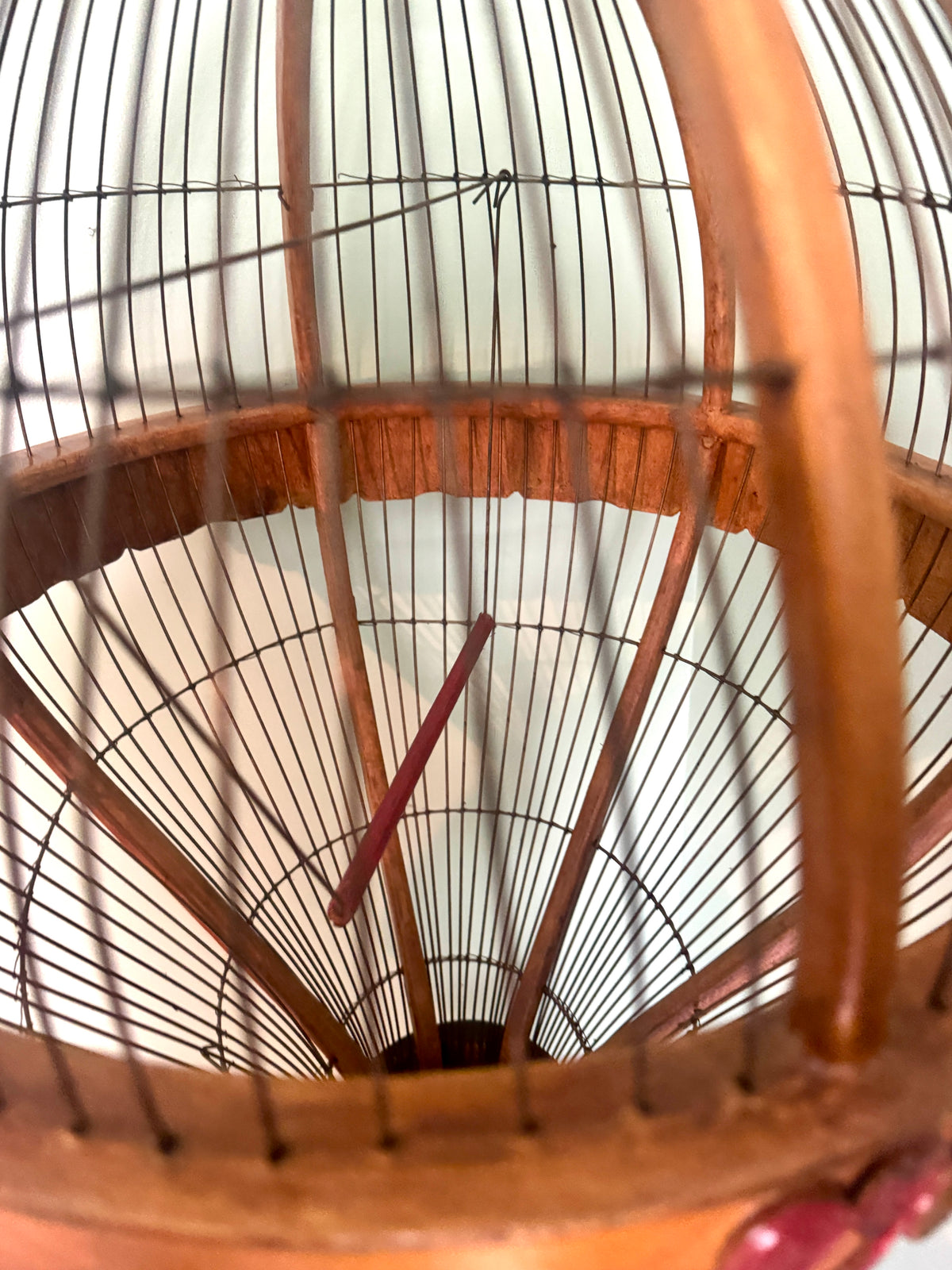 Vtg Whimsical Wood & Wire Hot Air Balloon Birdcage ~ Hanging Wooden Hot Air Balloon Birdcage Planter