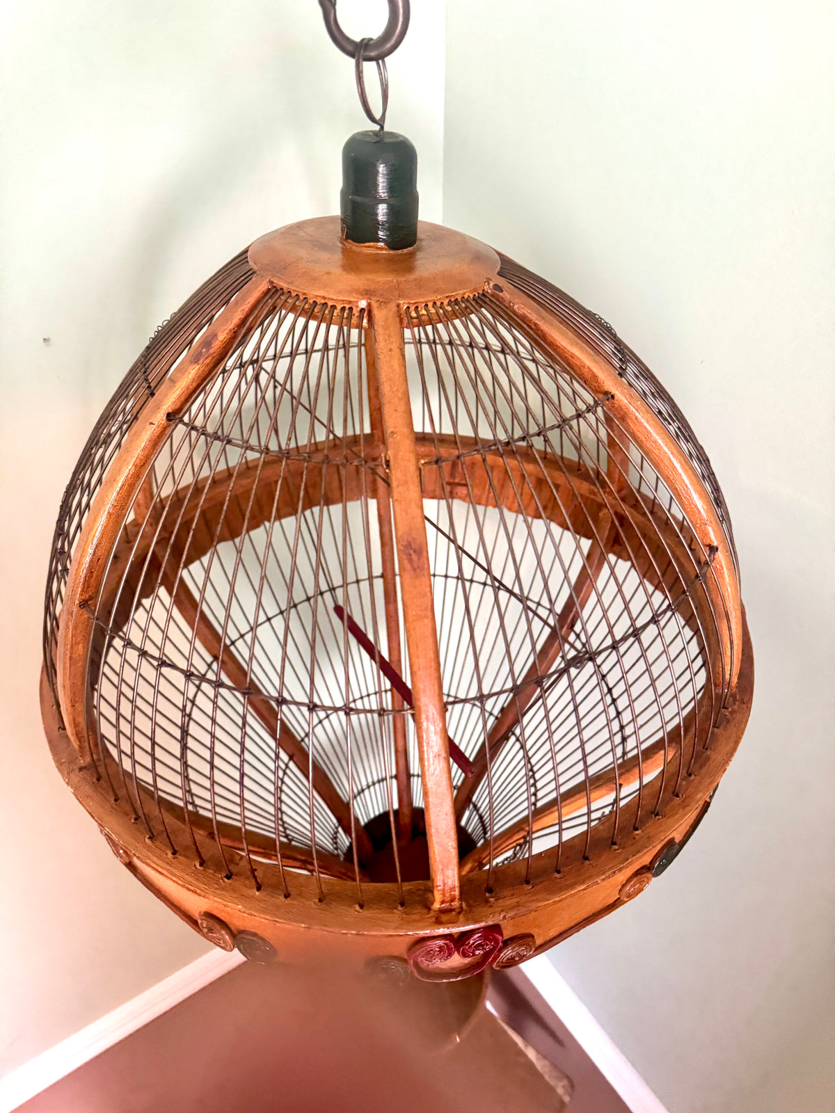 Vtg Whimsical Wood & Wire Hot Air Balloon Birdcage ~ Hanging Wooden Hot Air Balloon Birdcage Planter