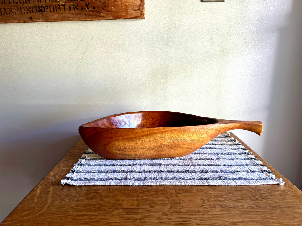 Vintage Taverneau Wood Carved Serving Bowl | Hand Carved Taverneau Bowl | Wood Centerpiece Bowl | Leaf Shaped Wooden Bowl | MCM Serving Bowl