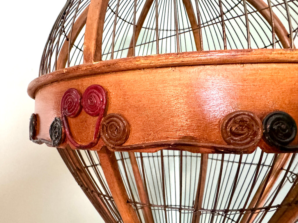 Vtg Whimsical Wood & Wire Hot Air Balloon Birdcage ~ Hanging Wooden Hot Air Balloon Birdcage Planter