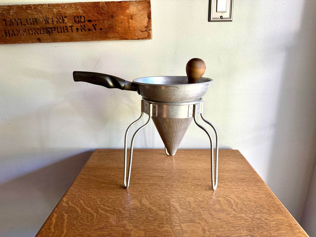 Vintage Sieve Colander | Wear Ever Aluminum Colander, Stand and Pestle  | Antique Canning Strainer | Chinois Strainer | 1950'S Cookware