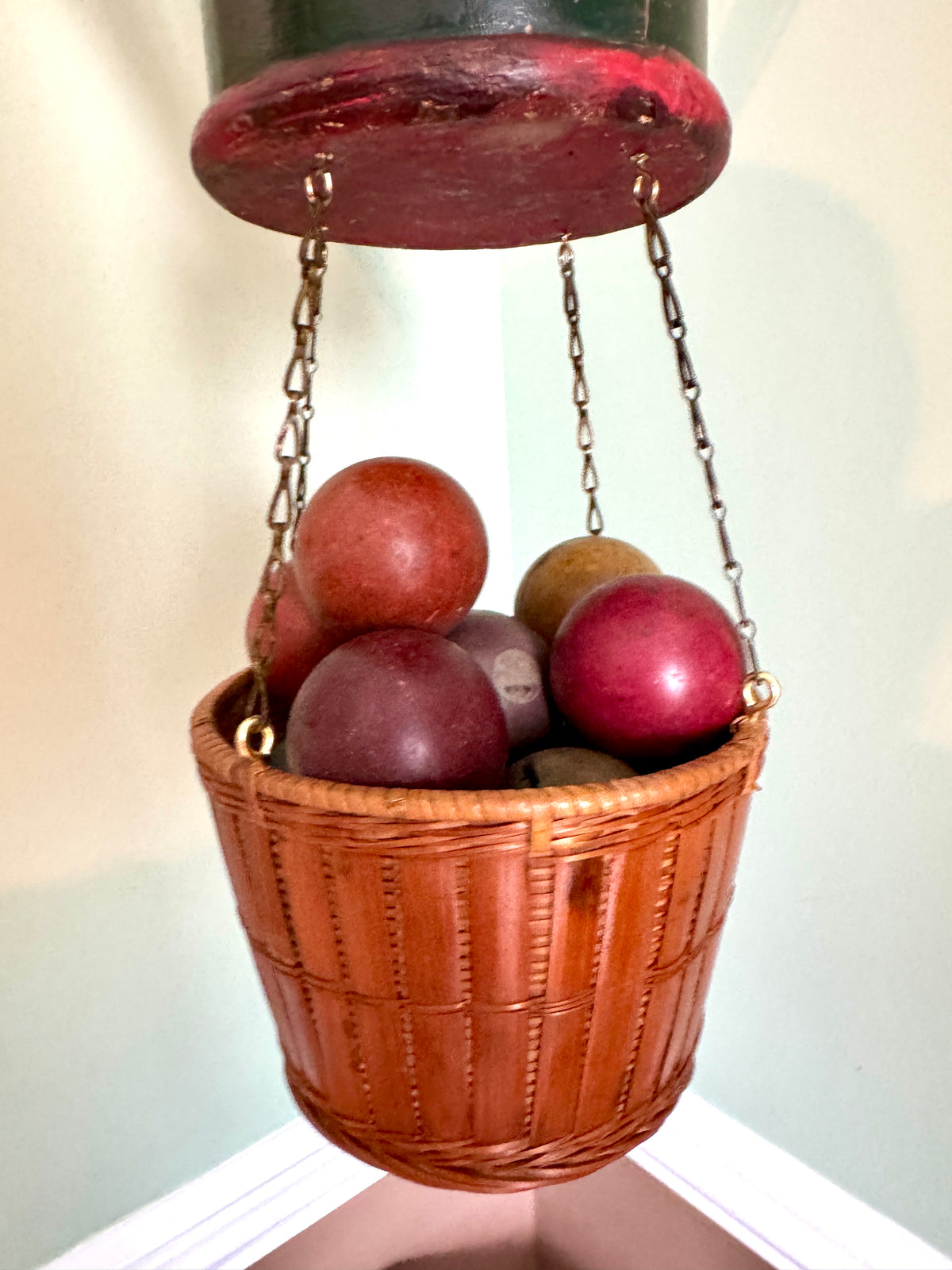 Vtg Whimsical Wood & Wire Hot Air Balloon Birdcage ~ Hanging Wooden Hot Air Balloon Birdcage Planter