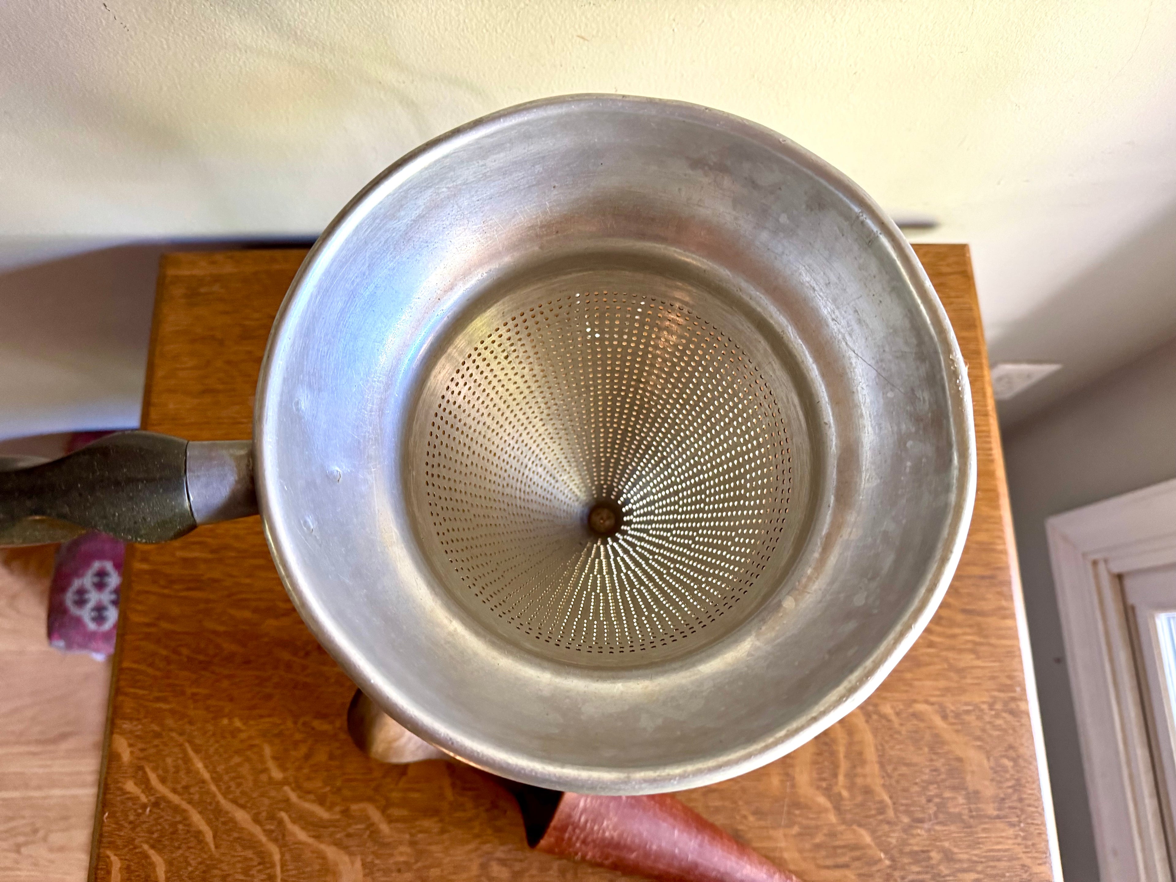 Vintage Sieve Colander | Wear Ever Aluminum Colander, Stand and Pestle  | Antique Canning Strainer | Chinois Strainer | 1950'S Cookware