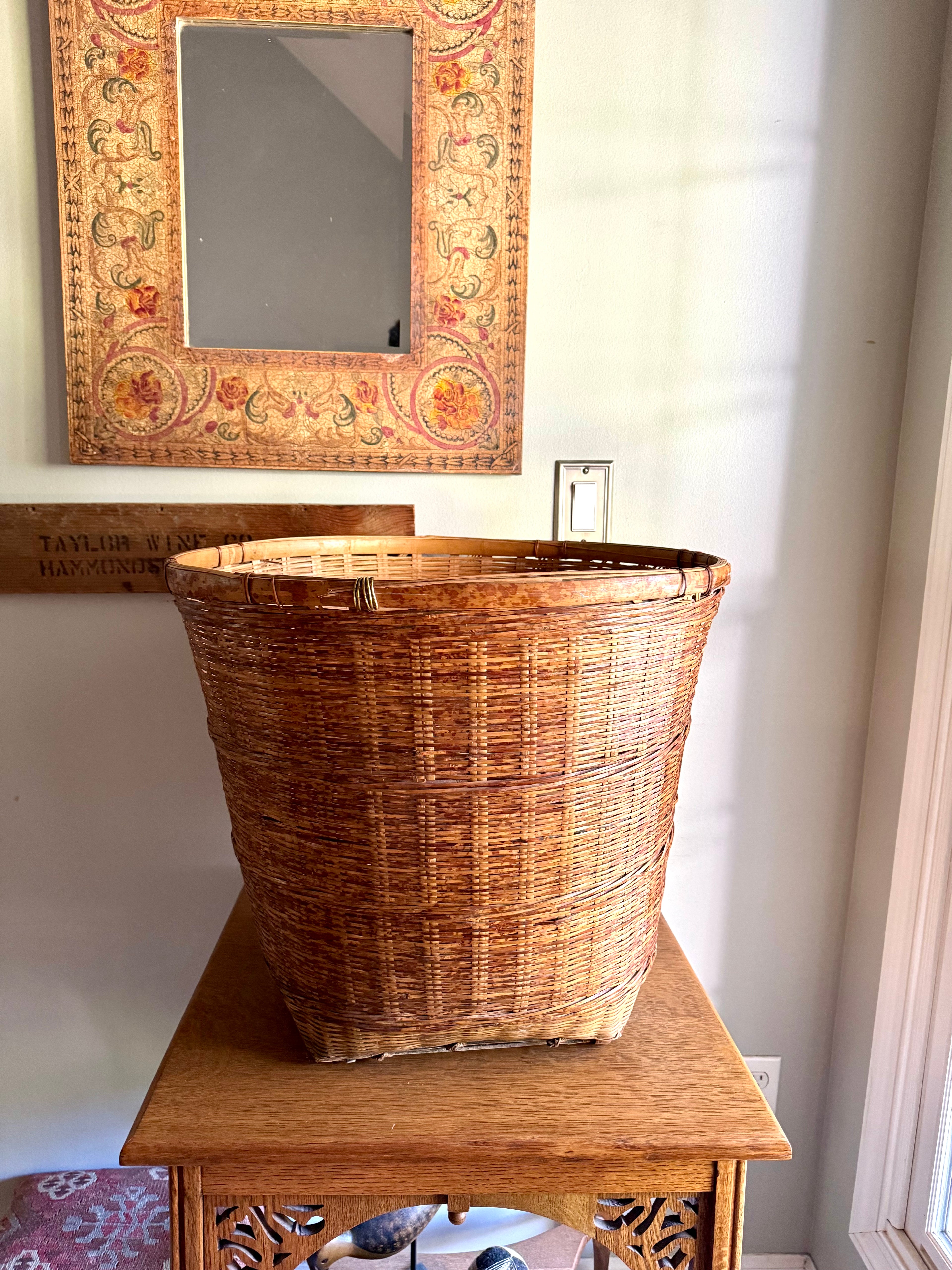 Large Woven Rattan Basket | Oversized Wicker Basket | Vintage Wicker Hamper Basket
