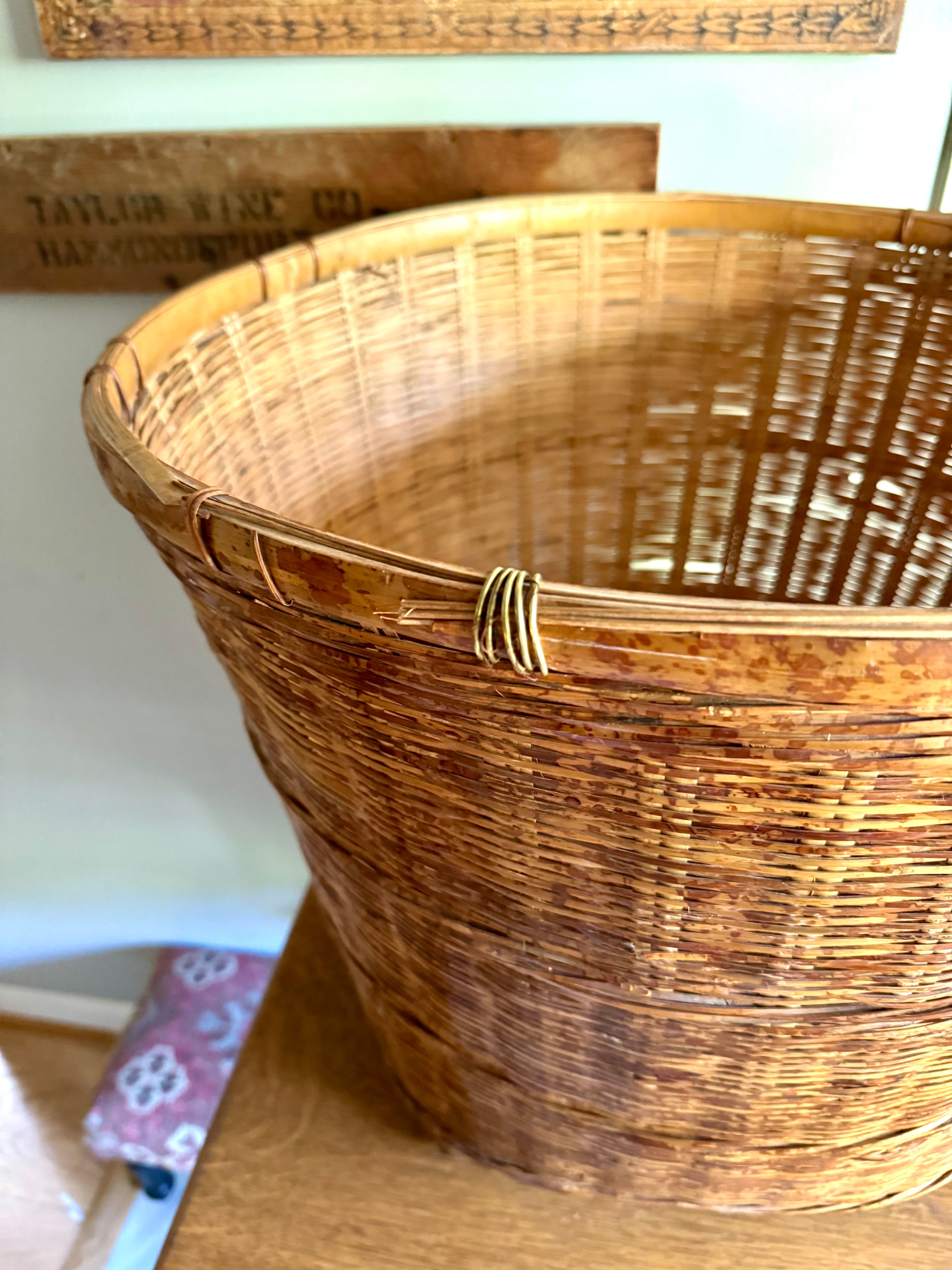 Large Woven Rattan Basket | Oversized Wicker Basket | Vintage Wicker Hamper Basket