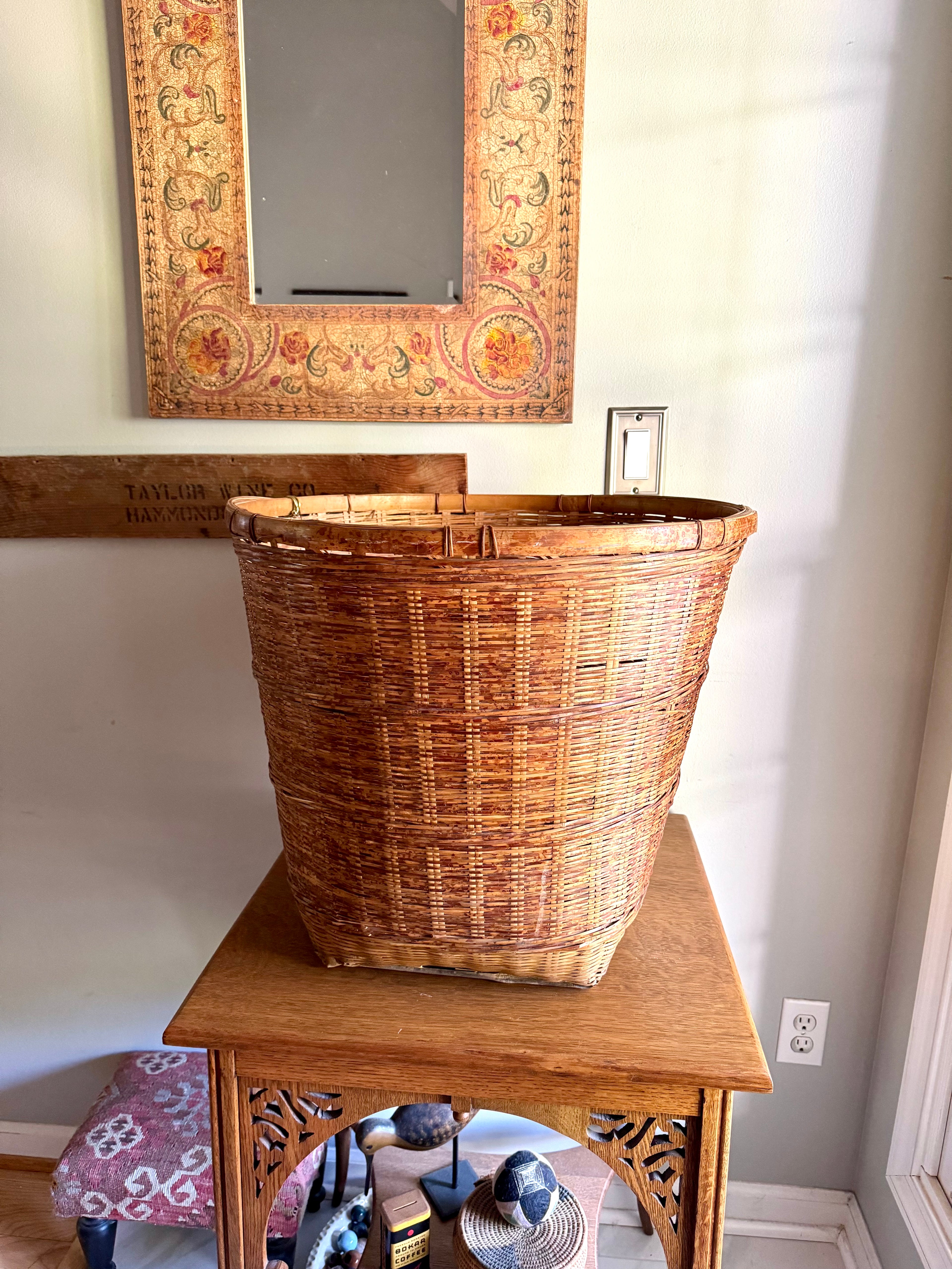 Large Woven Rattan Basket | Oversized Wicker Basket | Vintage Wicker Hamper Basket