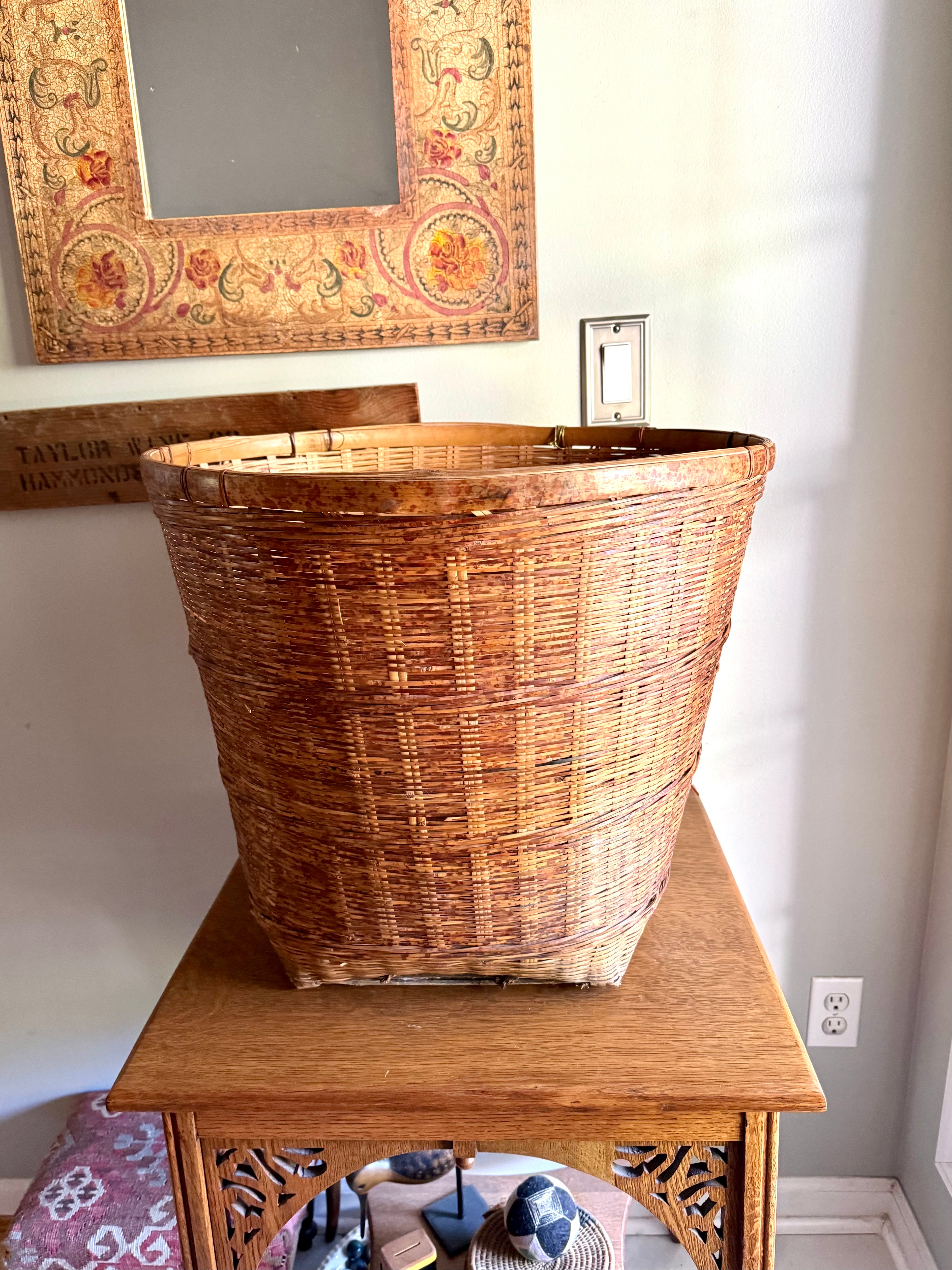 Large Woven Rattan Basket | Oversized Wicker Basket | Vintage Wicker Hamper Basket