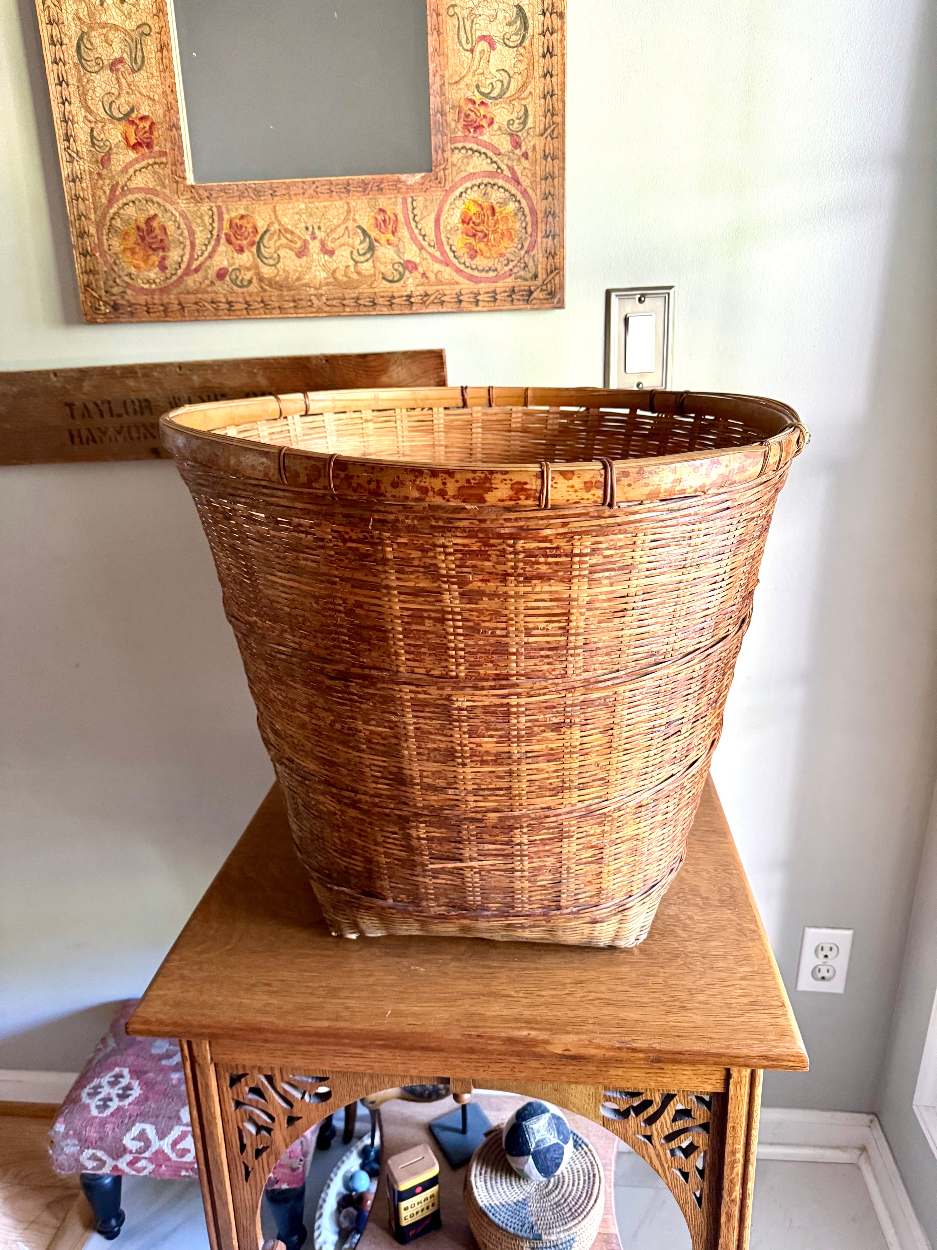 Large Woven Rattan Basket | Oversized Wicker Basket | Vintage Wicker Hamper Basket