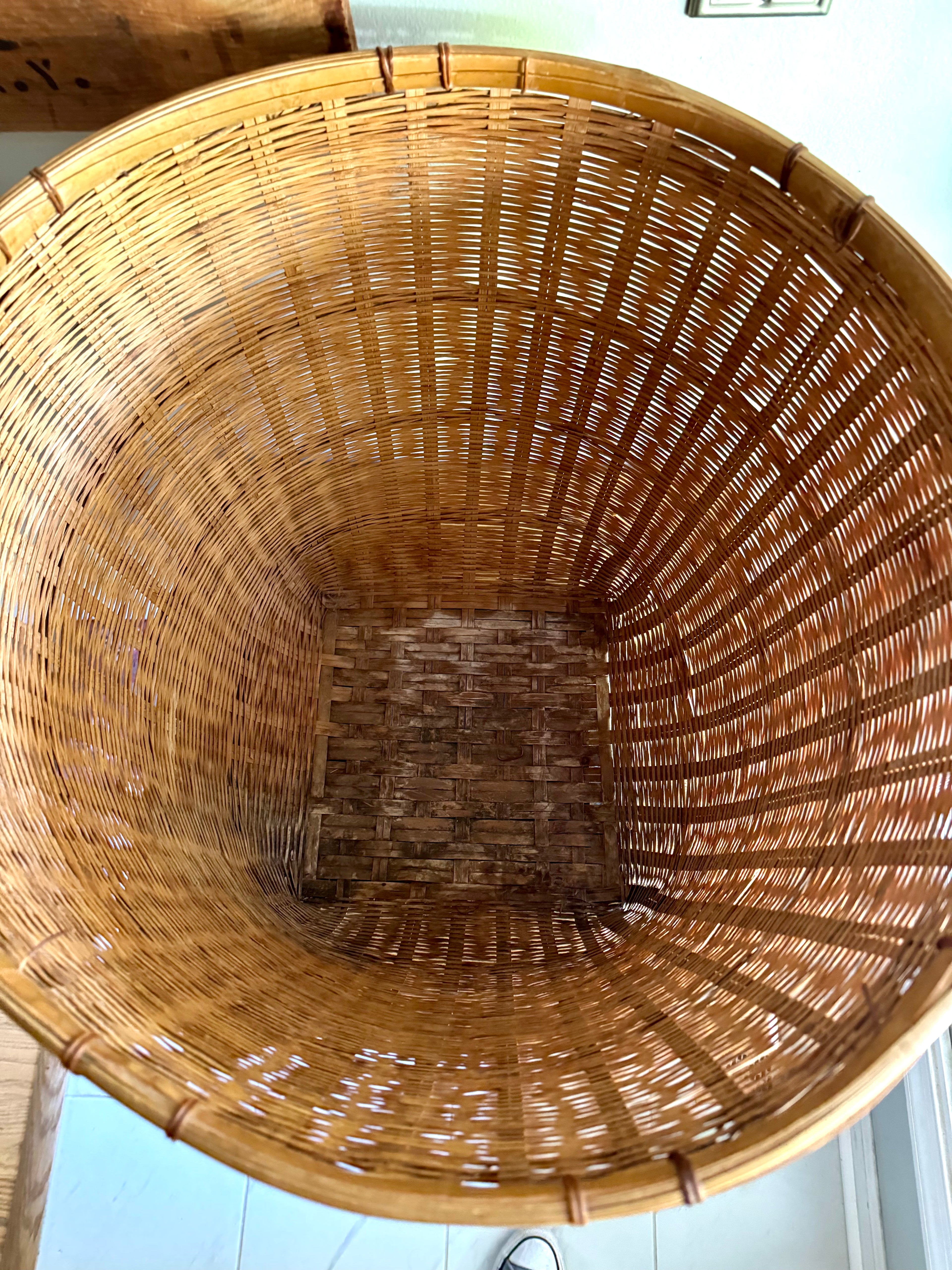 Large Woven Rattan Basket | Oversized Wicker Basket | Vintage Wicker Hamper Basket