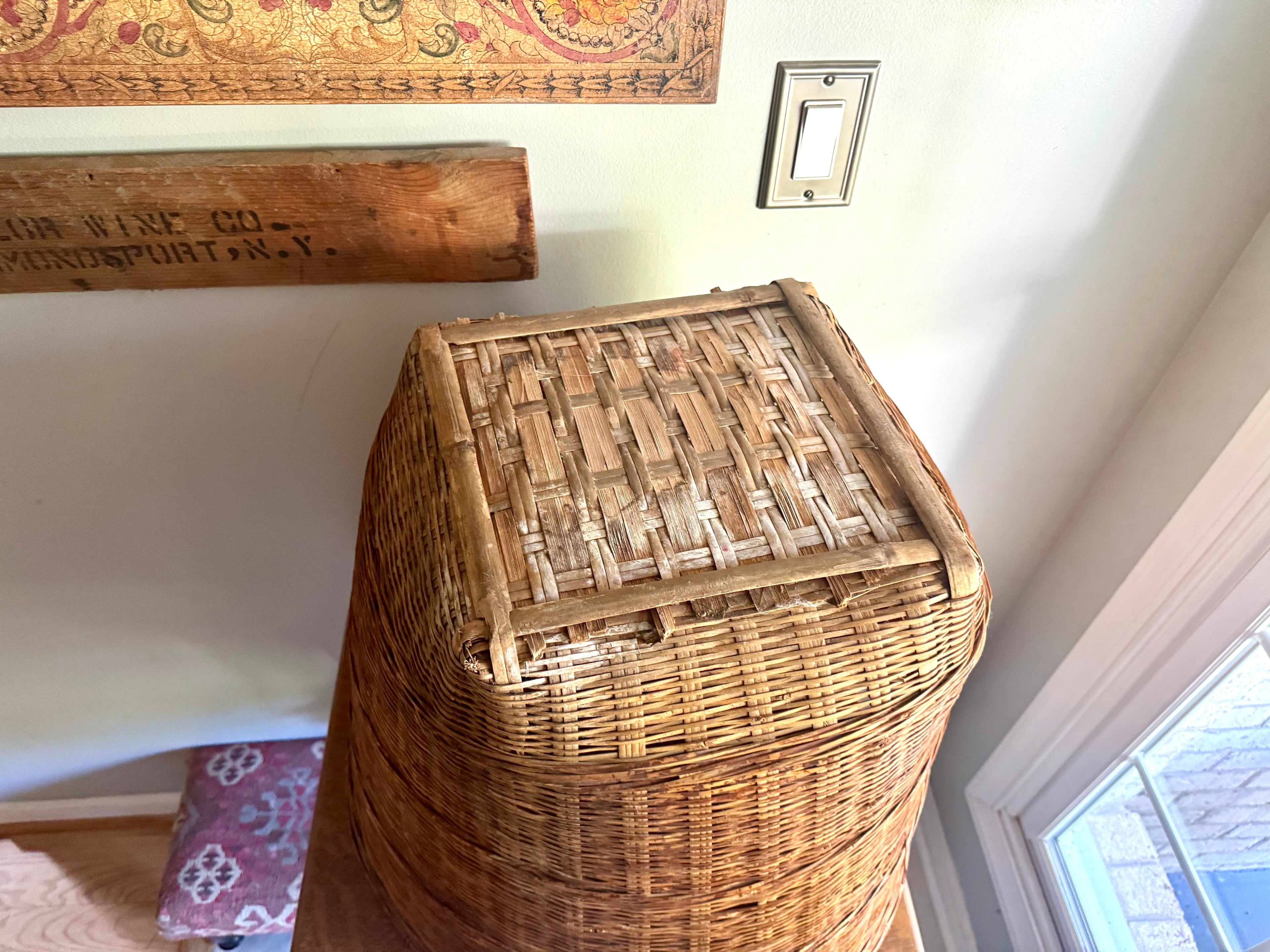 Large Woven Rattan Basket | Oversized Wicker Basket | Vintage Wicker Hamper Basket