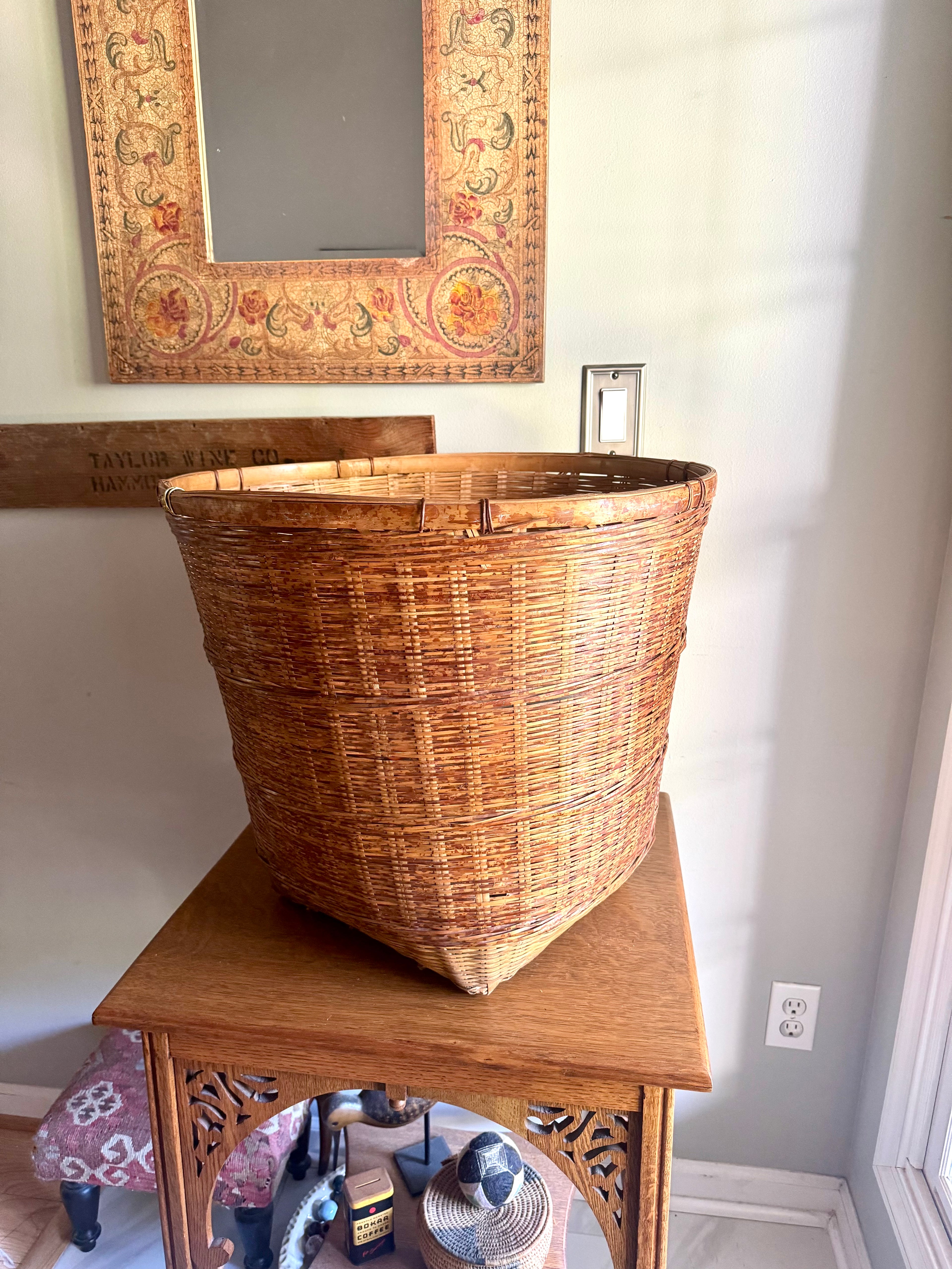 Large Woven Rattan Basket | Oversized Wicker Basket | Vintage Wicker Hamper Basket