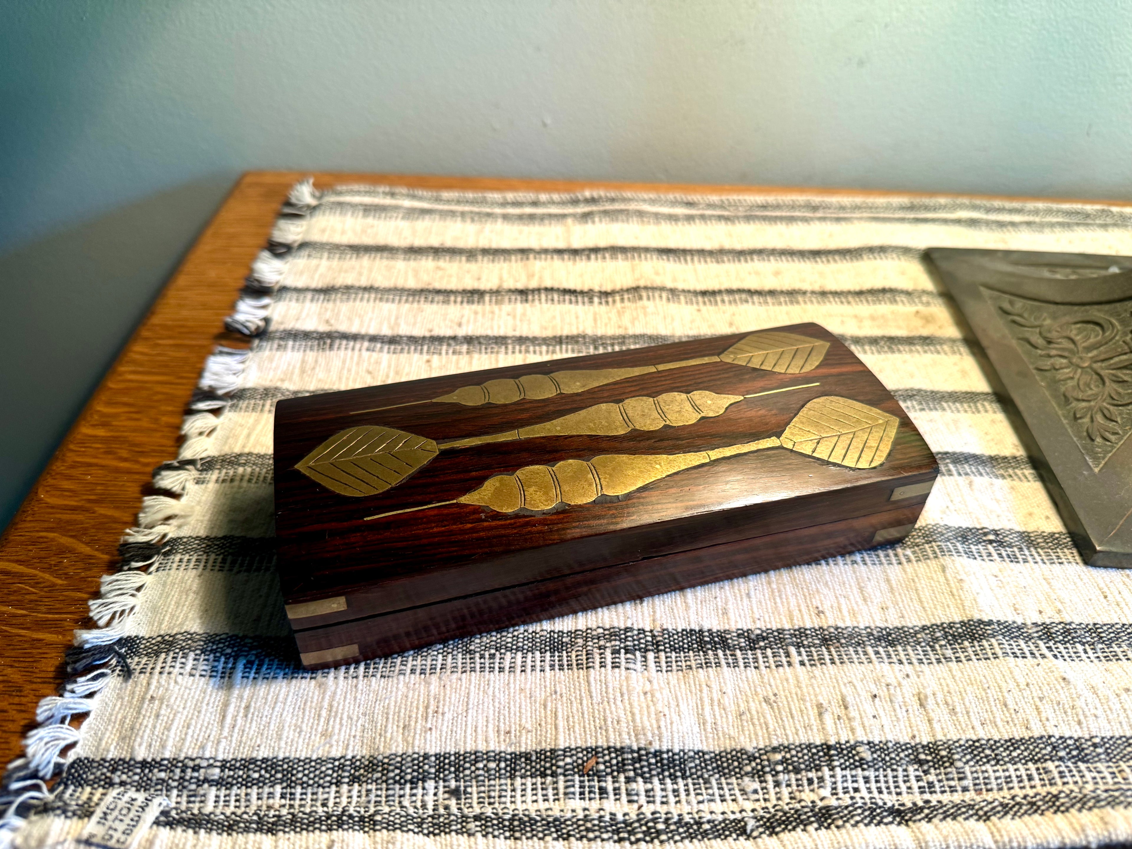 A Unique Wooden Dart Case With Brass Inlay | Dart Storage Box | Dart Traveling Case With Brass Dart Inlays