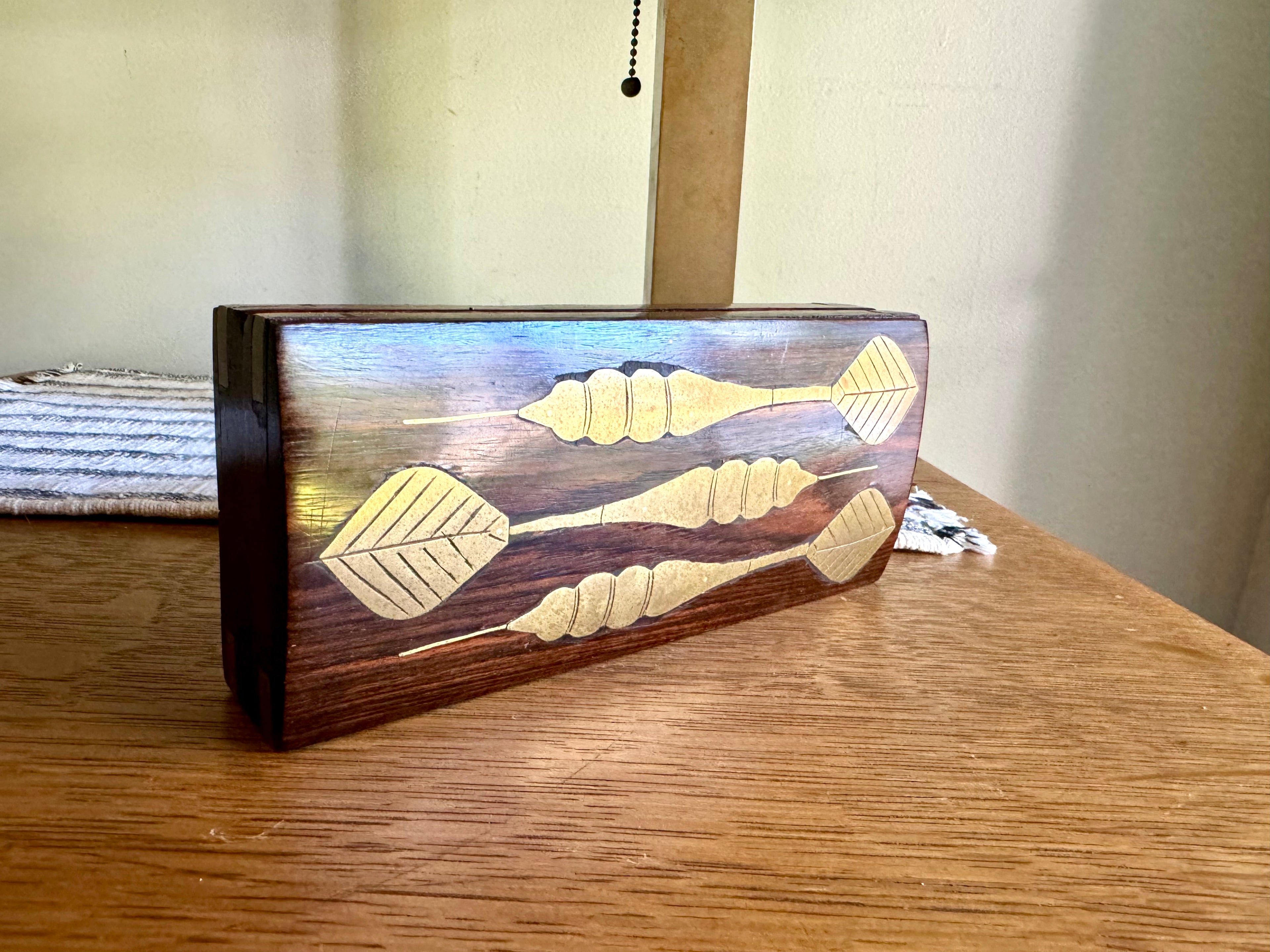 A Unique Wooden Dart Case With Brass Inlay | Dart Storage Box | Dart Traveling Case With Brass Dart Inlays