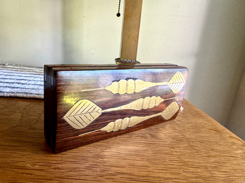 A Unique Wooden Dart Case With Brass Inlay | Dart Storage Box | Dart Traveling Case With Brass Dart Inlays