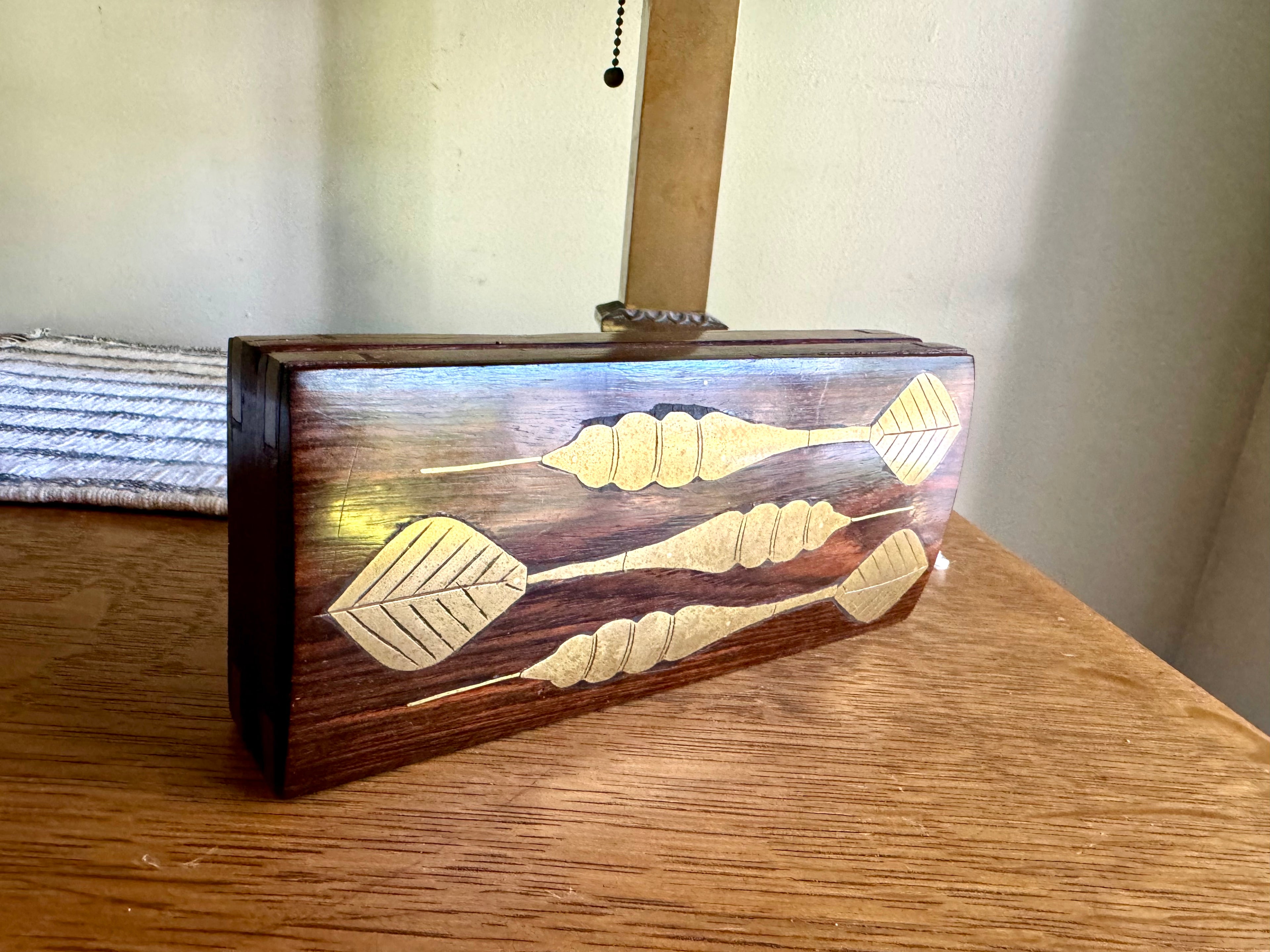 A Unique Wooden Dart Case With Brass Inlay | Dart Storage Box | Dart Traveling Case With Brass Dart Inlays