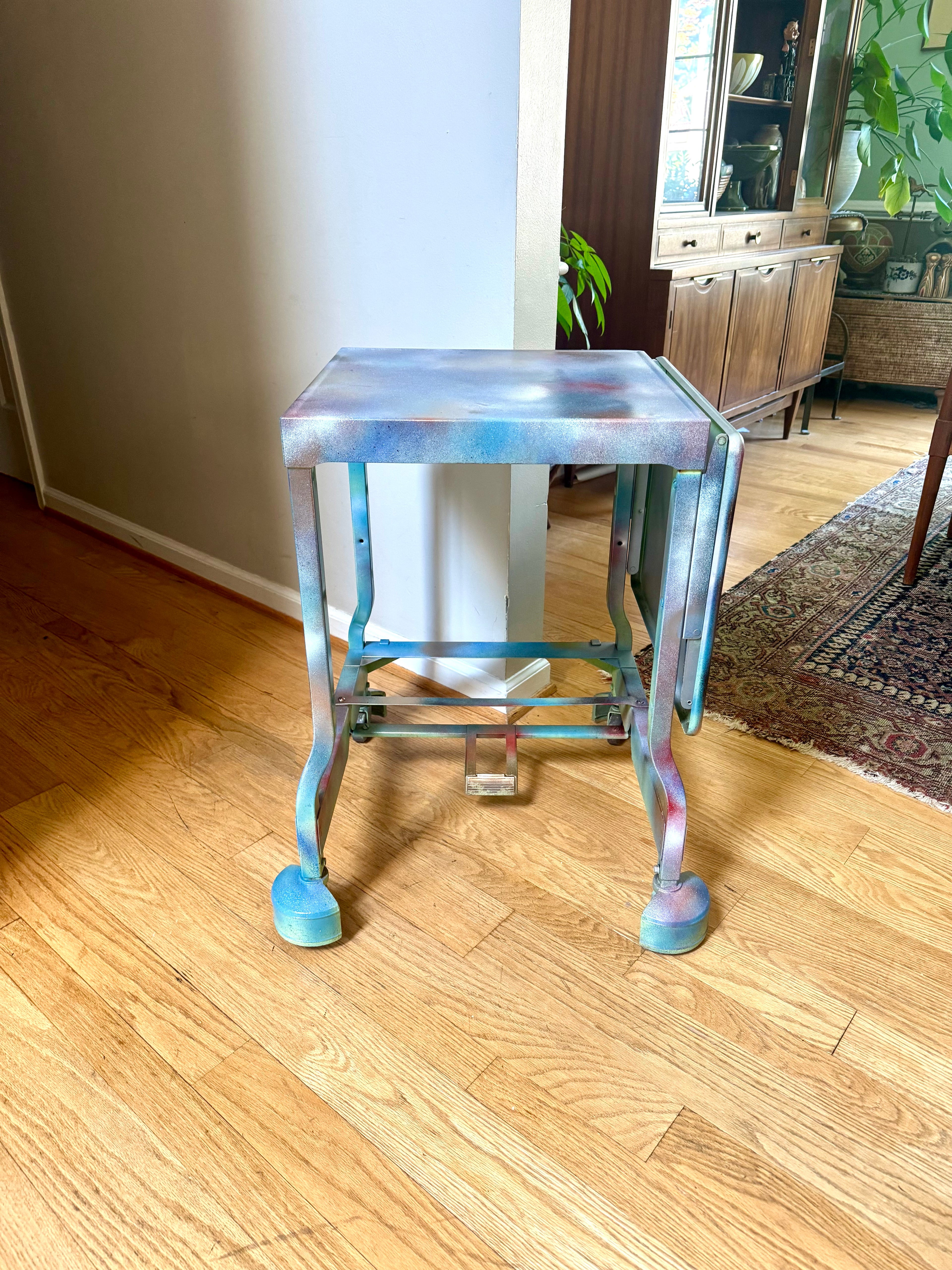 Multi-colored Rolling Metal Typewriter Stand | Drop Leaf Metal Rolling Typewriter Table | Rolling Metal Table