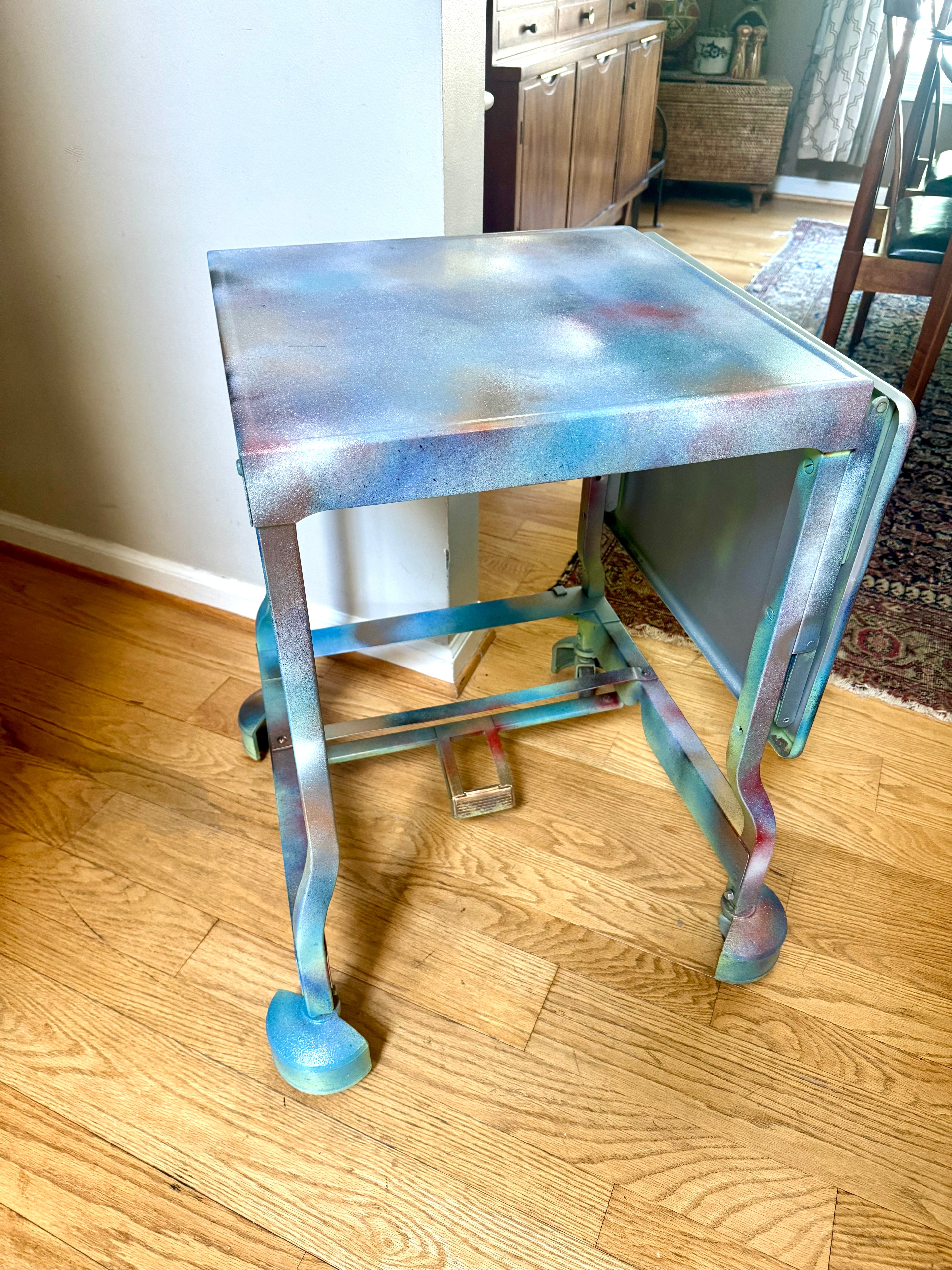 Multi-colored Rolling Metal Typewriter Stand | Drop Leaf Metal Rolling Typewriter Table | Rolling Metal Table