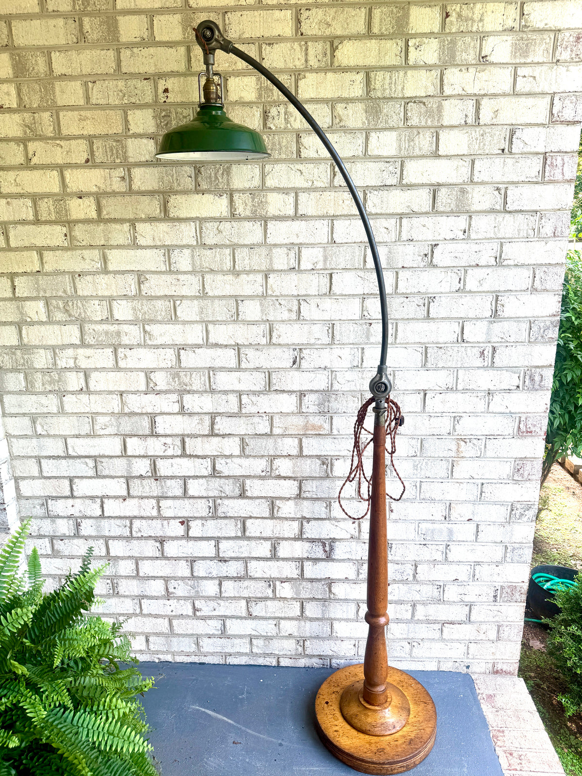 Antique Industrial Adjustable Floor Lamp ~ Large Wood and Steel Articulating Floor Lamp
