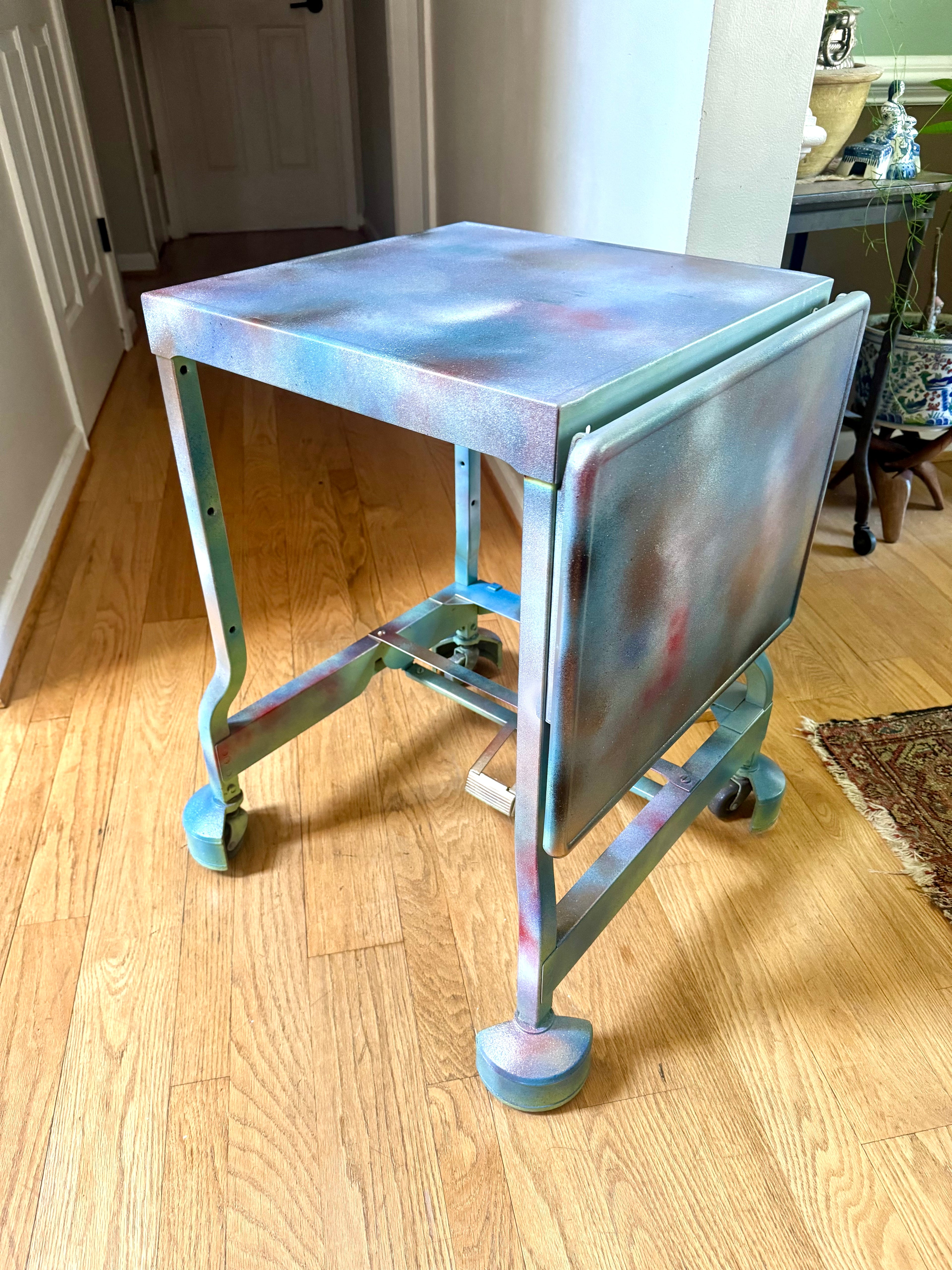 Multi-colored Rolling Metal Typewriter Stand | Drop Leaf Metal Rolling Typewriter Table | Rolling Metal Table