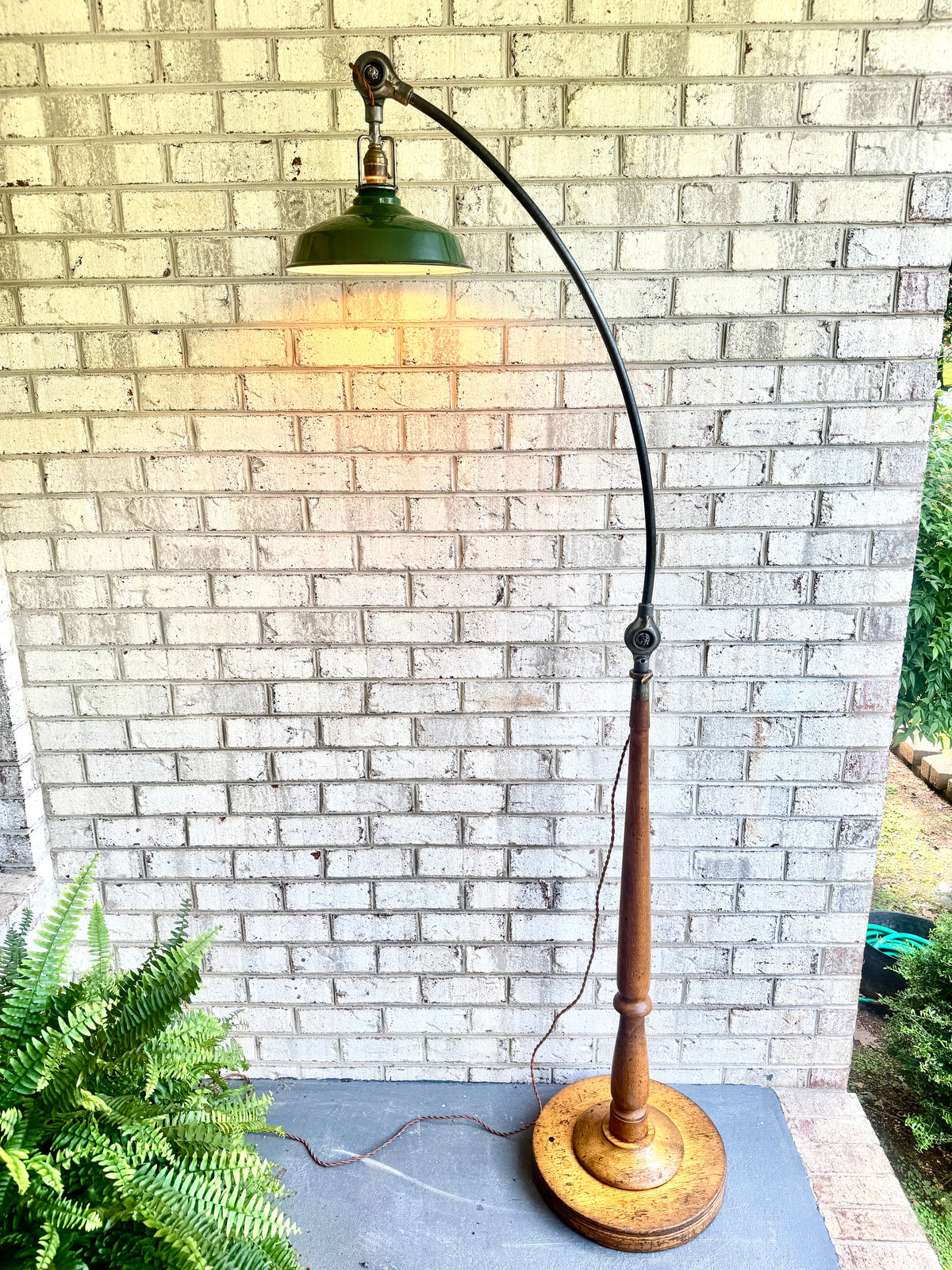 Antique Industrial Adjustable Floor Lamp ~ Large Wood and Steel Articulating Floor Lamp