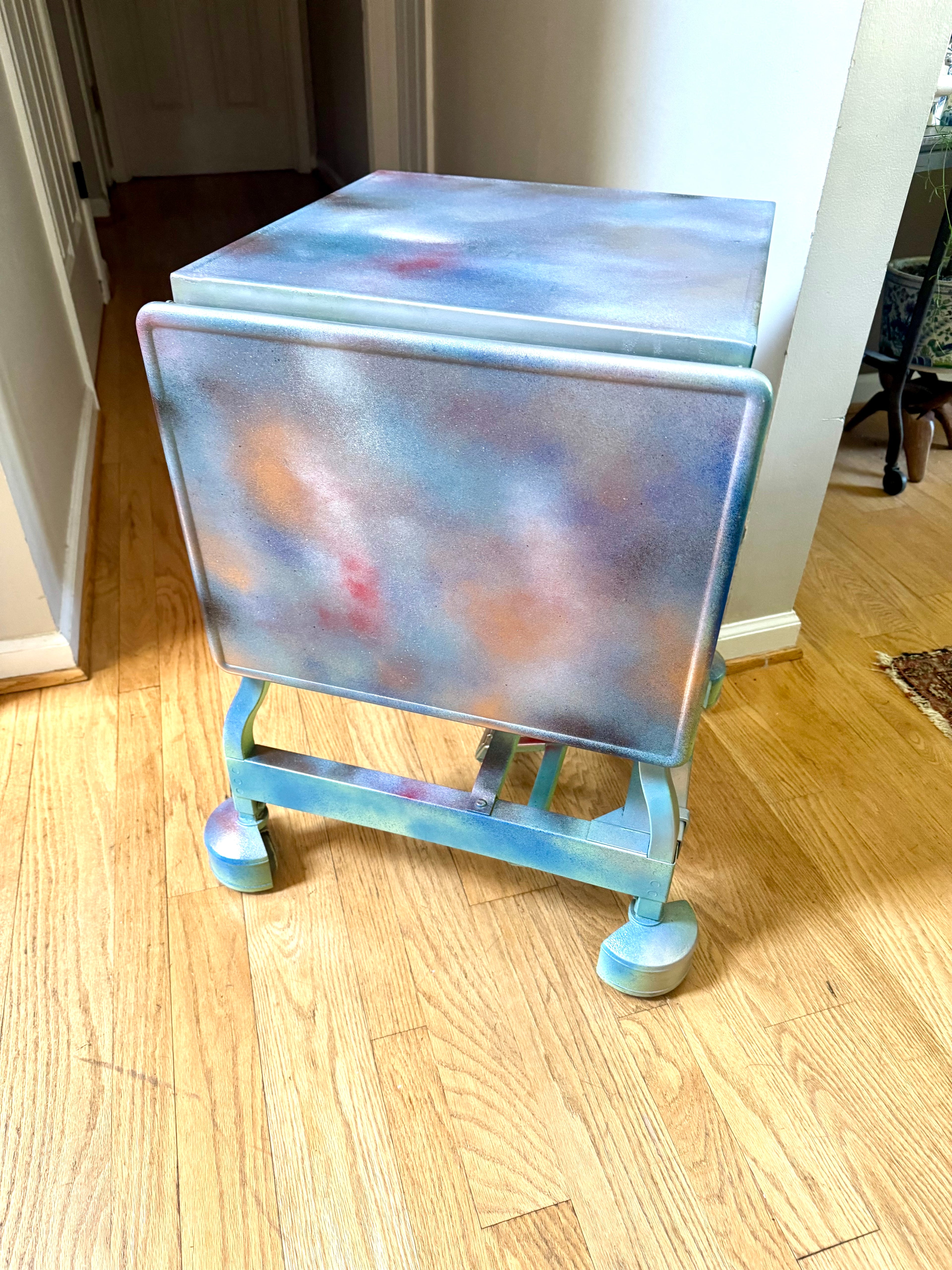 Multi-colored Rolling Metal Typewriter Stand | Drop Leaf Metal Rolling Typewriter Table | Rolling Metal Table