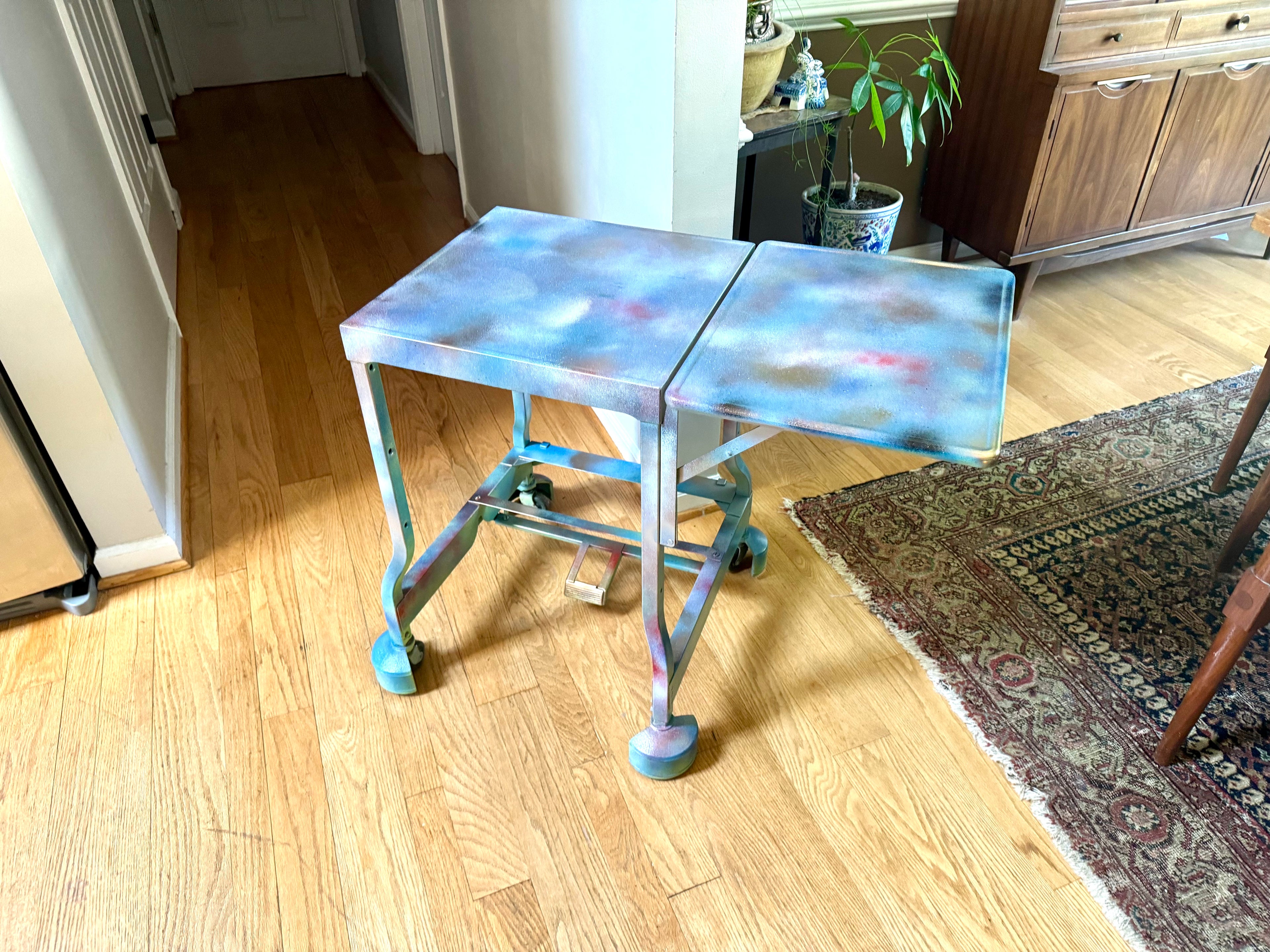 Multi-colored Rolling Metal Typewriter Stand | Drop Leaf Metal Rolling Typewriter Table | Rolling Metal Table