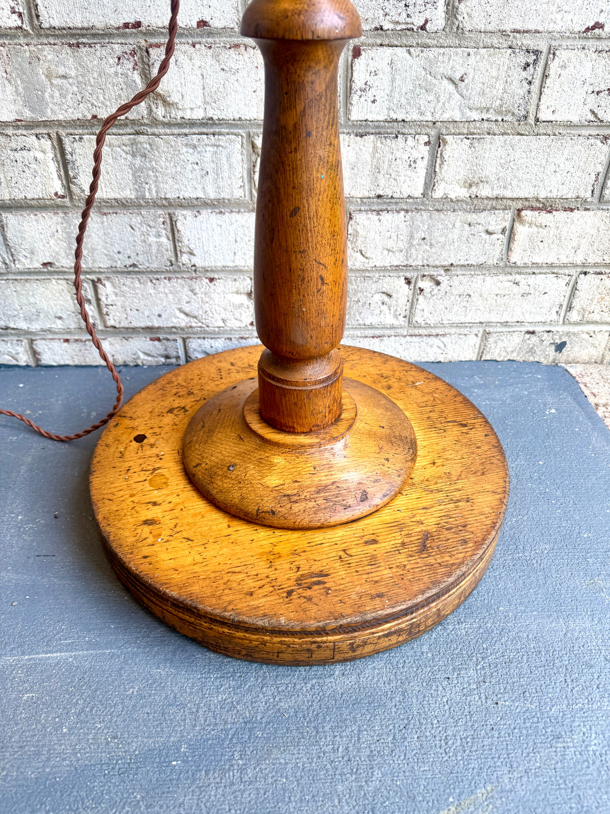 Antique Industrial Adjustable Floor Lamp ~ Large Wood and Steel Articulating Floor Lamp