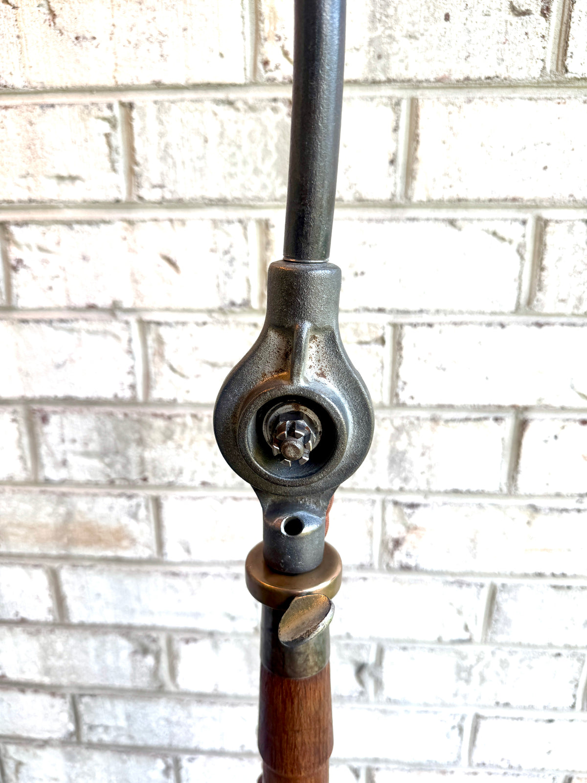 Antique Industrial Adjustable Floor Lamp ~ Large Wood and Steel Articulating Floor Lamp
