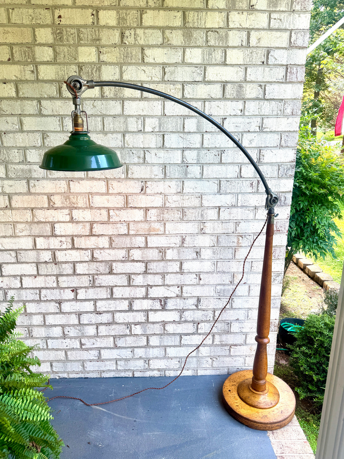 Antique Industrial Adjustable Floor Lamp ~ Large Wood and Steel Articulating Floor Lamp