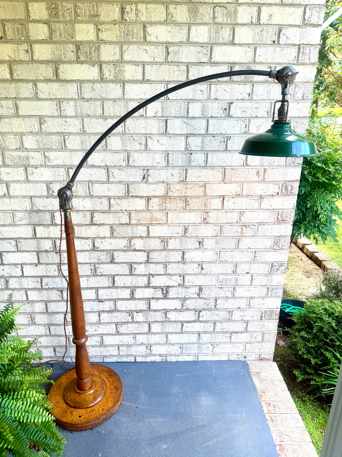 Antique Industrial Adjustable Floor Lamp ~ Large Wood and Steel Articulating Floor Lamp