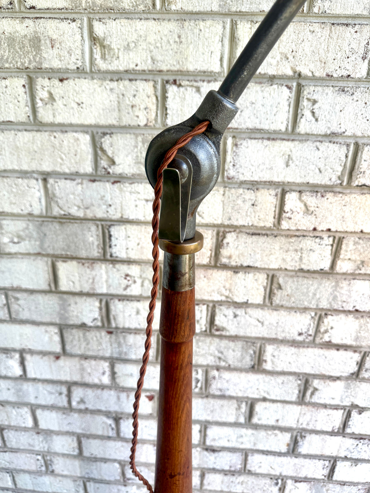 Antique Industrial Adjustable Floor Lamp ~ Large Wood and Steel Articulating Floor Lamp