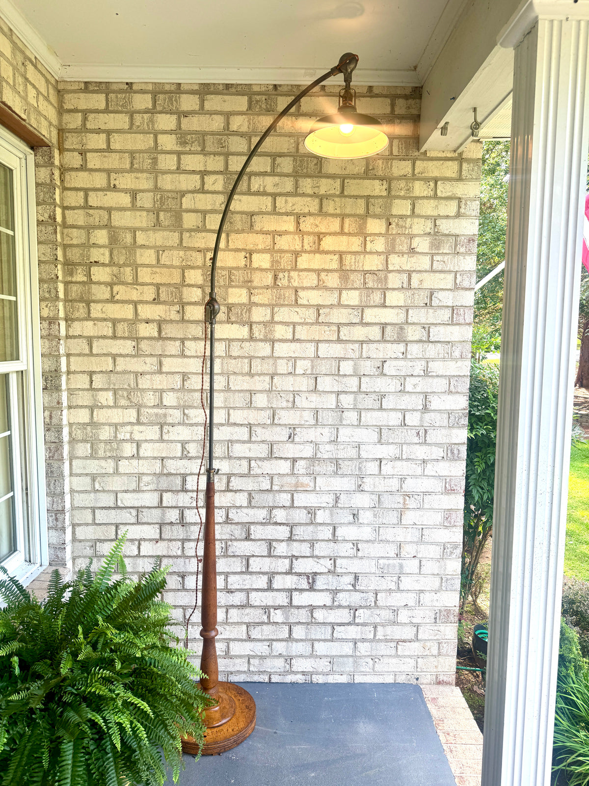 Antique Industrial Adjustable Floor Lamp ~ Large Wood and Steel Articulating Floor Lamp
