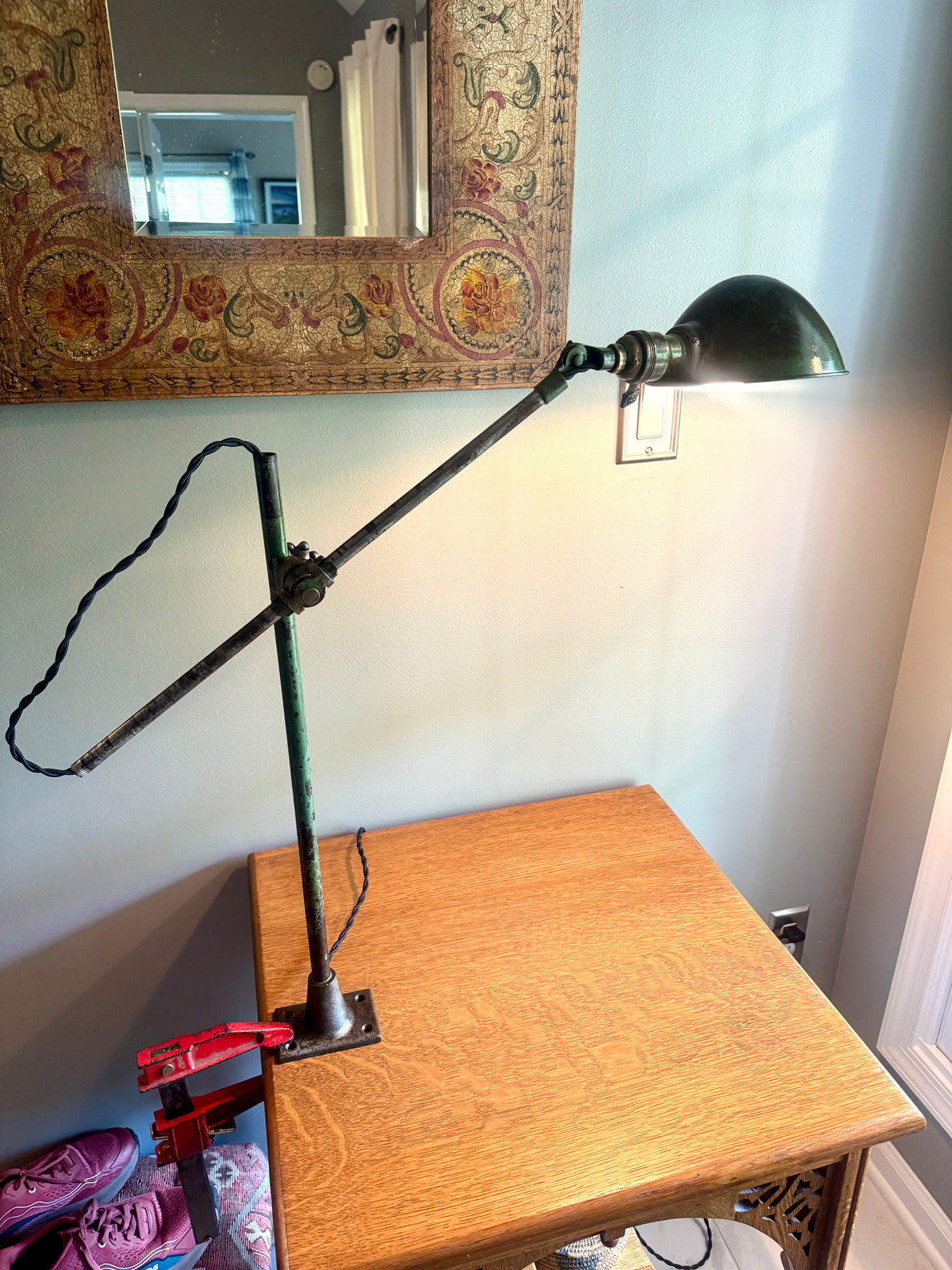 Vtg Industrial O.C. White Metal Task Lamp ~ OC White Adjustable Drafting Lamp ~ Factory Lamp