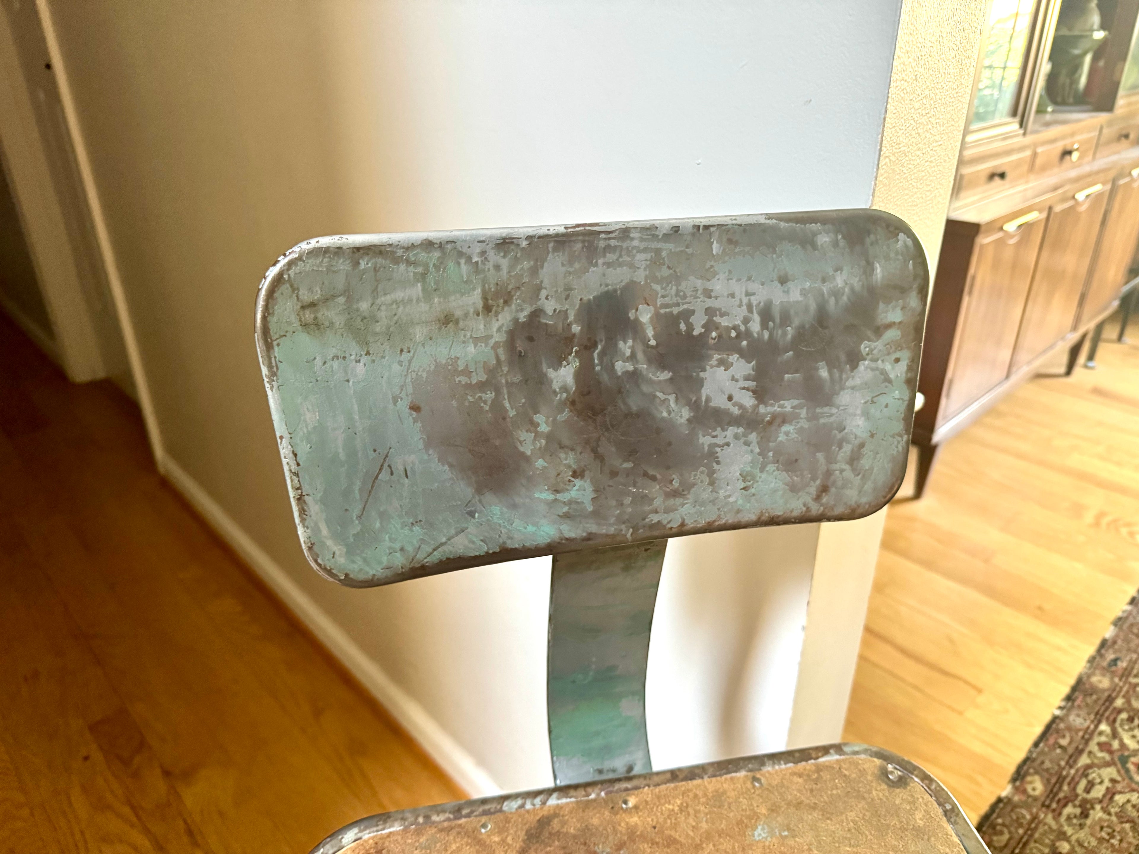 Vintage Industrial Steel Stool | Distressed Royal Industrial Drafting Stool | Rustic Factory Stool