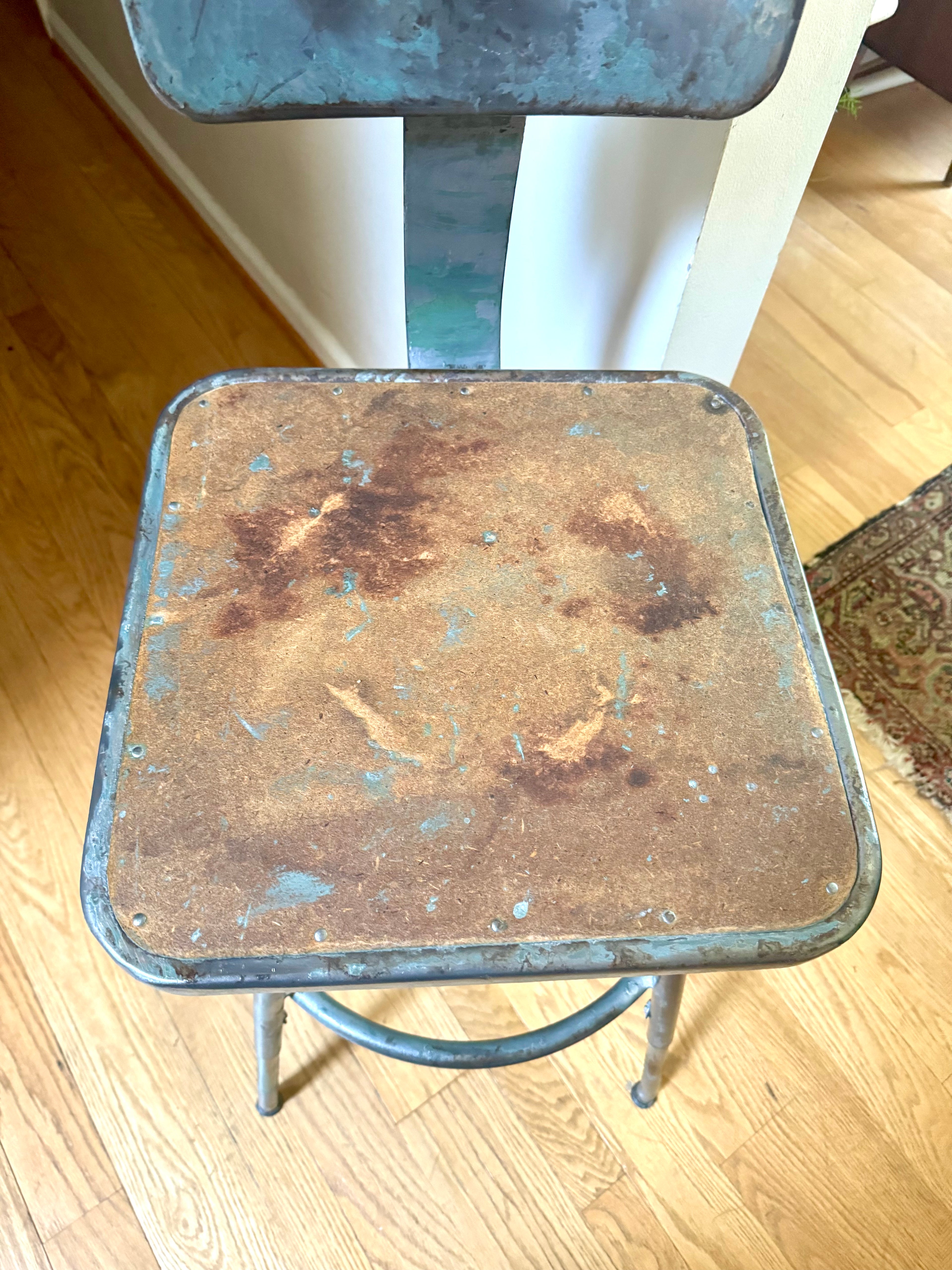 Vintage Industrial Steel Stool | Distressed Royal Industrial Drafting Stool | Rustic Factory Stool