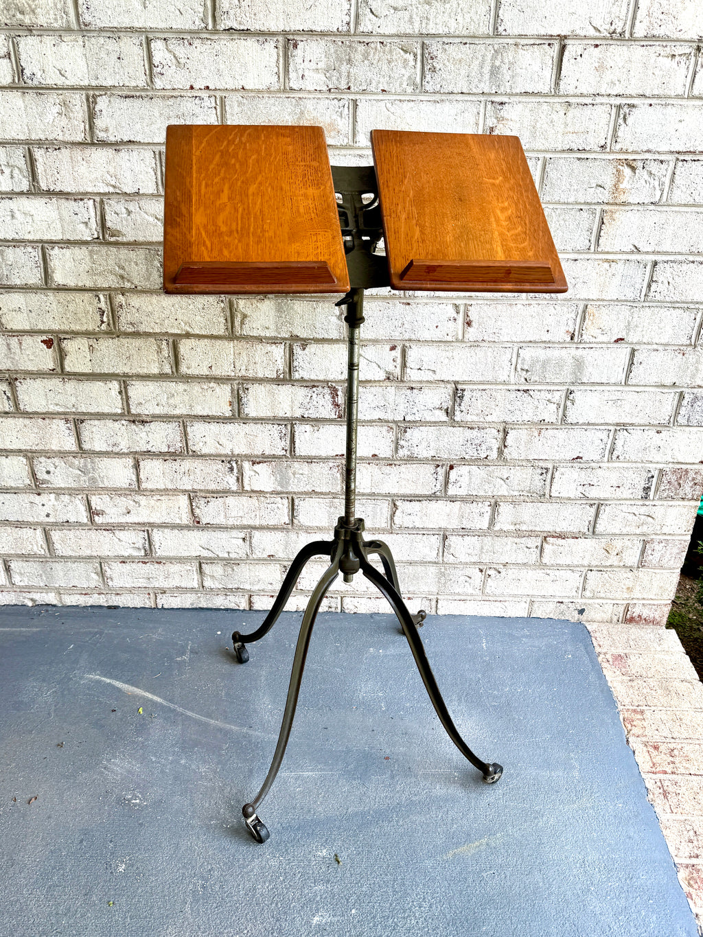 Antique Victorian Cast Iron and Walnut Adjustable Dictionary Stand By R.M. Lambie ~ Victorian Music Stand