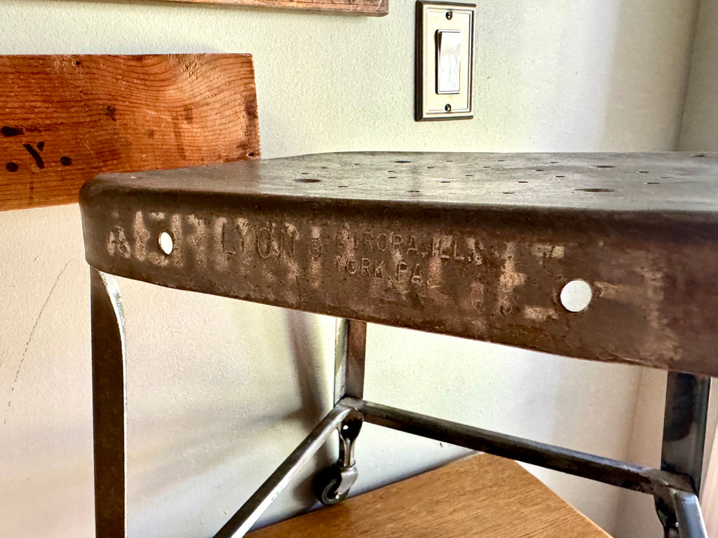 Vintage Lyon Rustic Metal Military Aerospace Rolling Stool