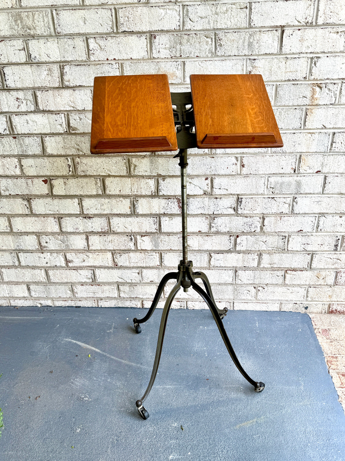 Antique Victorian Cast Iron and Walnut Adjustable Dictionary Stand By R.M. Lambie ~ Victorian Music Stand